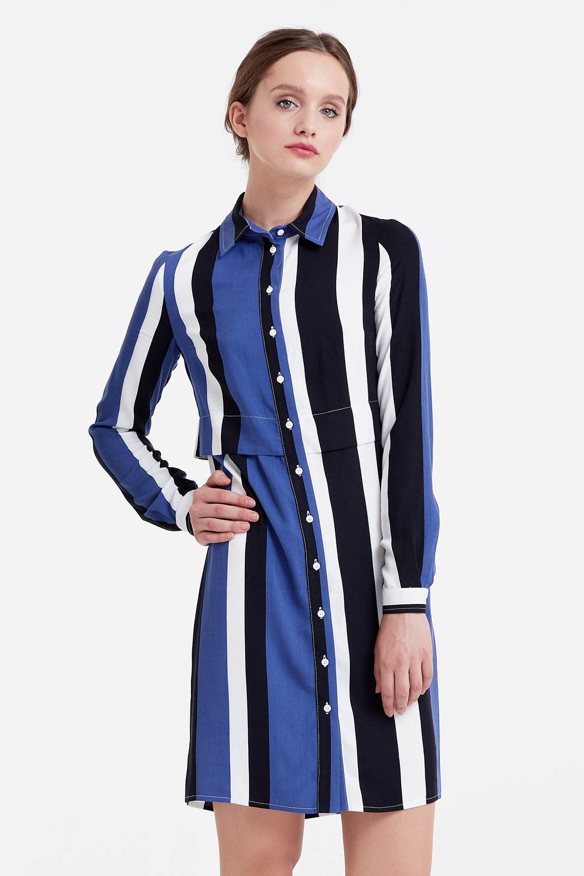 Shirt dress with black and blue stripes , photo 1