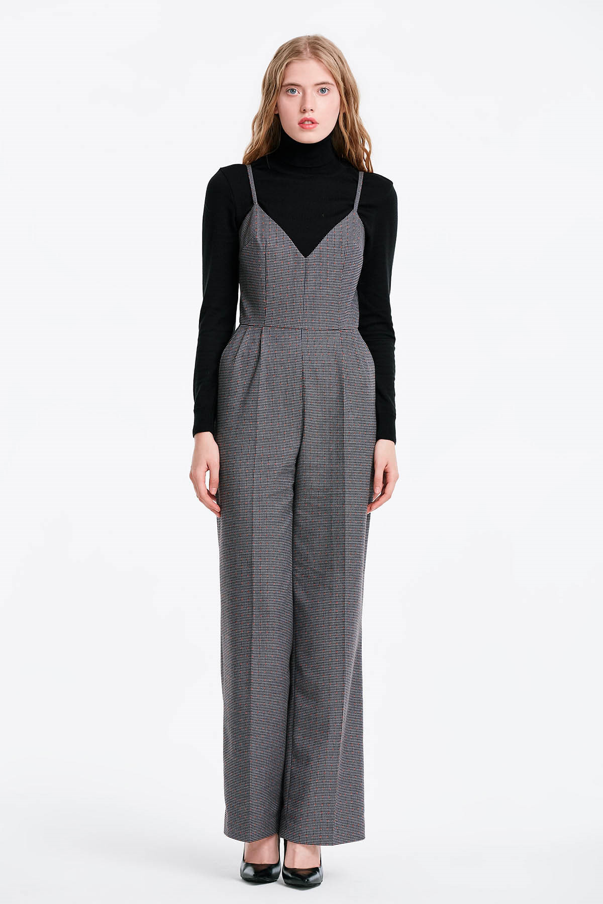 Grey jumpsuit with a houndstooth print, photo 1