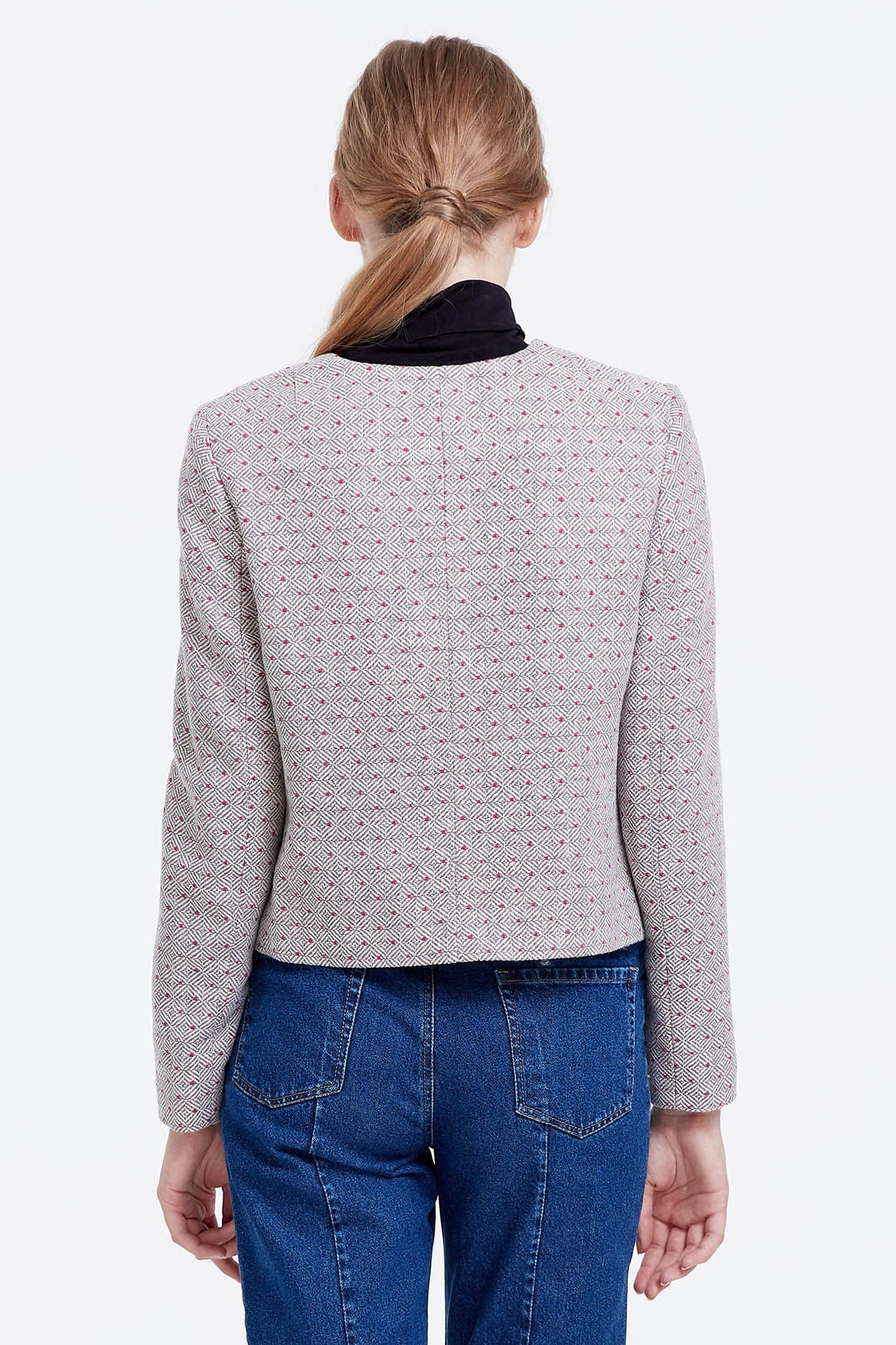 Short grey jacket with rhombs and pink dots , photo 2