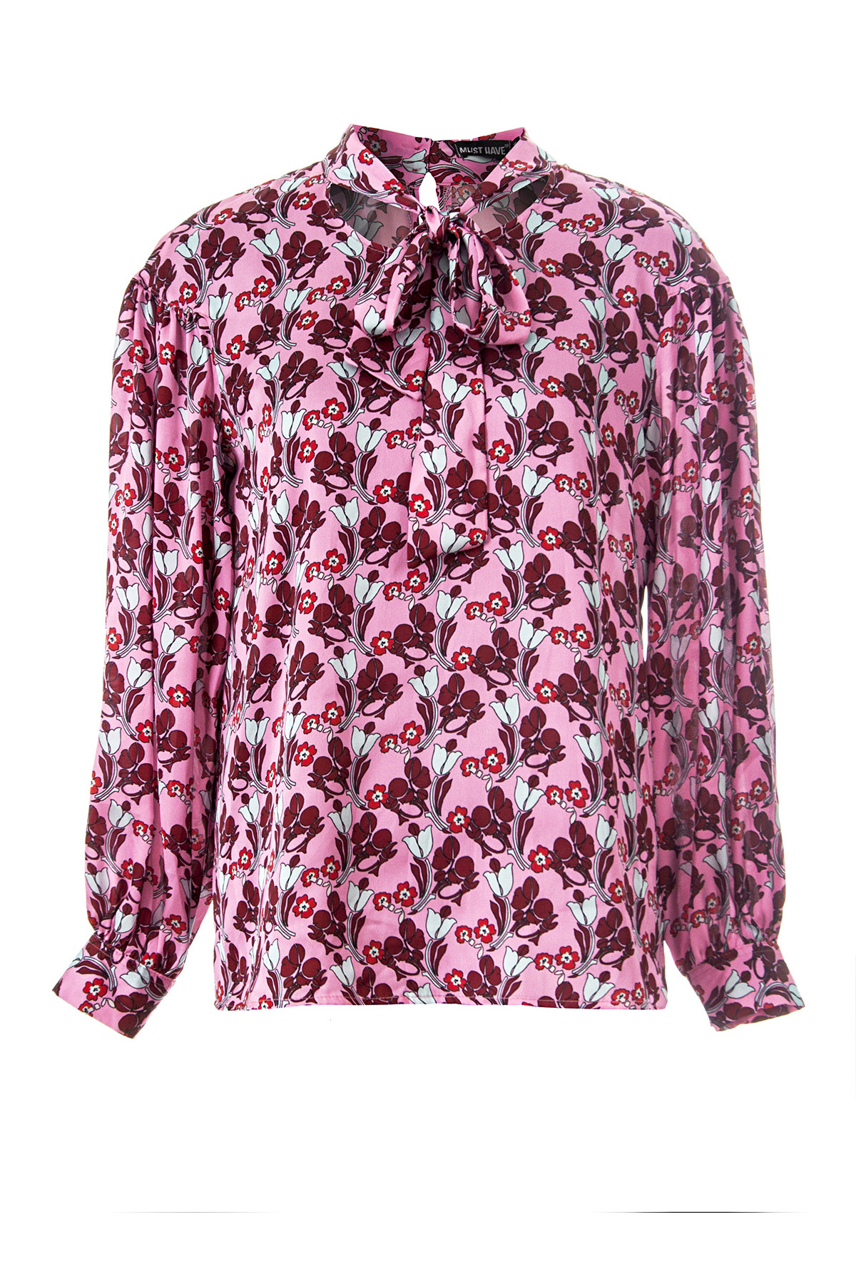 Pink blouse with a floral print and a bow, photo 6