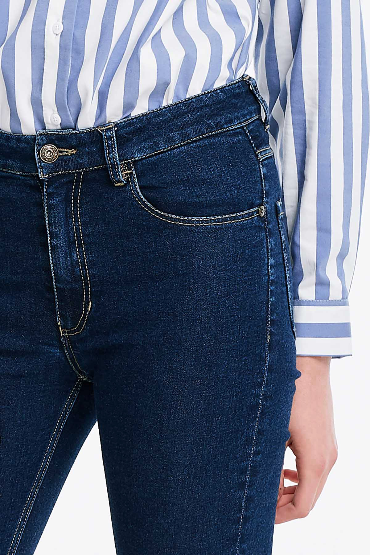 Укороченные узкие синие джинсы , фото 2