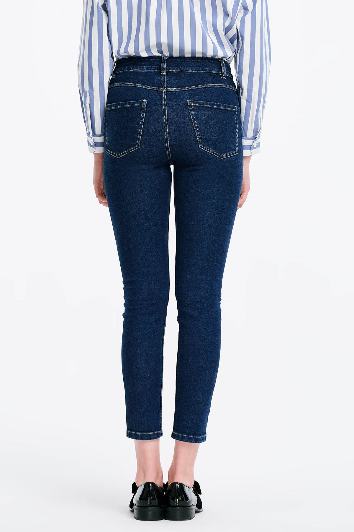 Укороченные узкие синие джинсы , фото 3