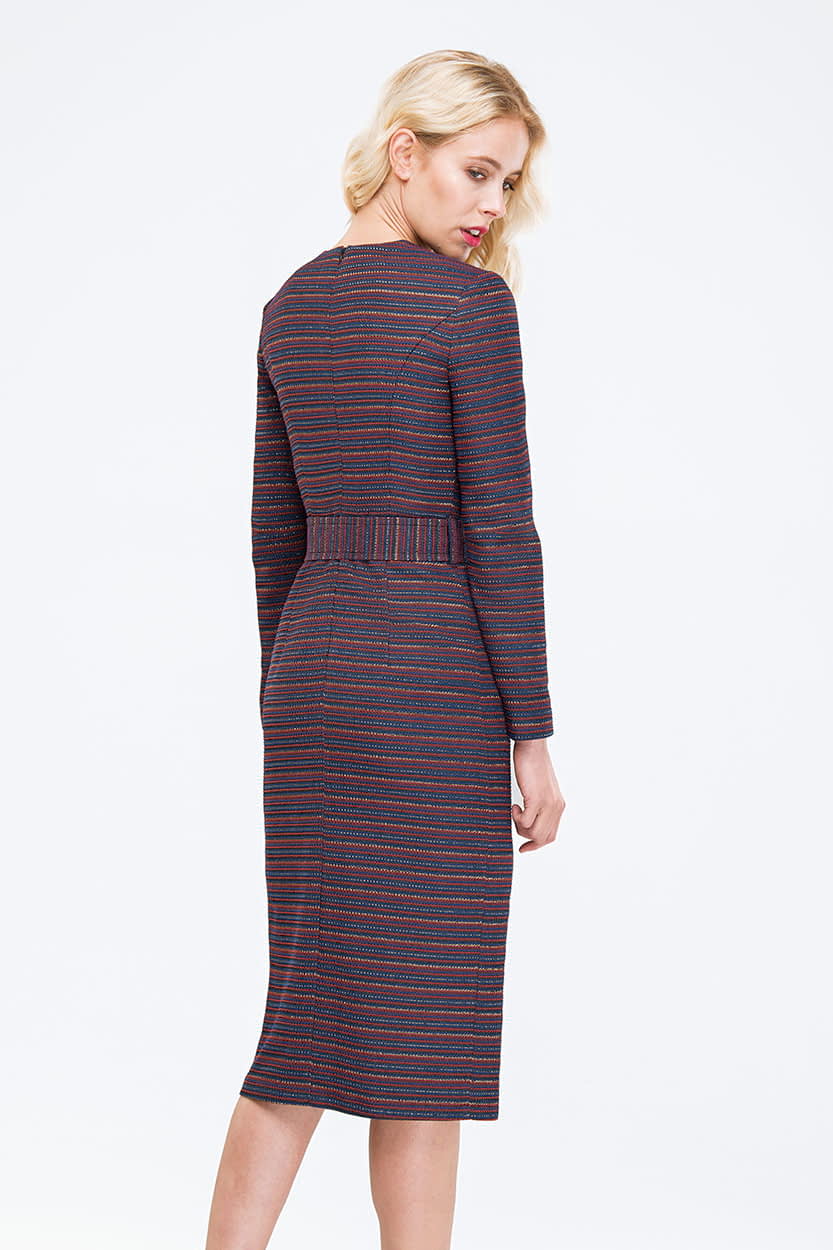 Striped column dress with lurex and slit, photo 4