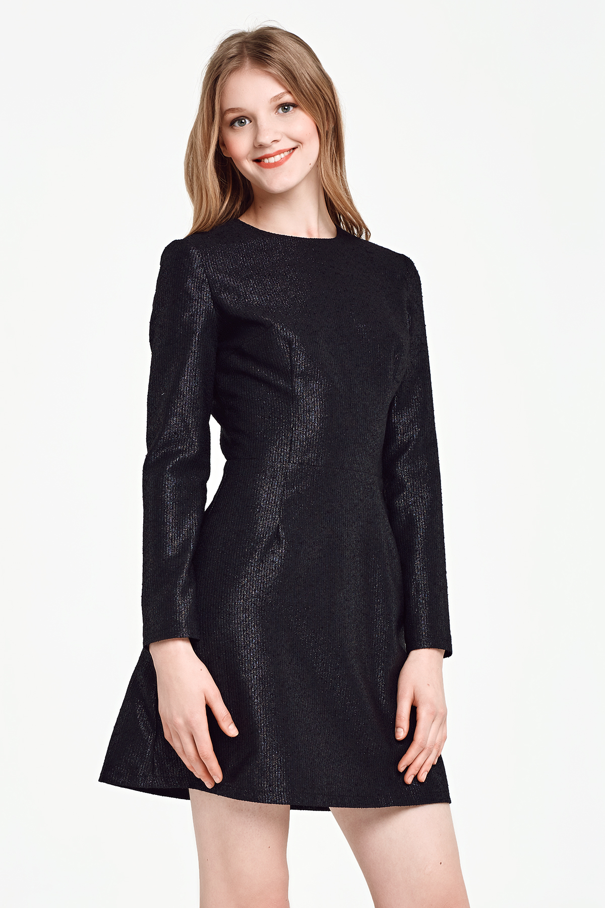 Above the knee A-line black dress with lurex , photo 1
