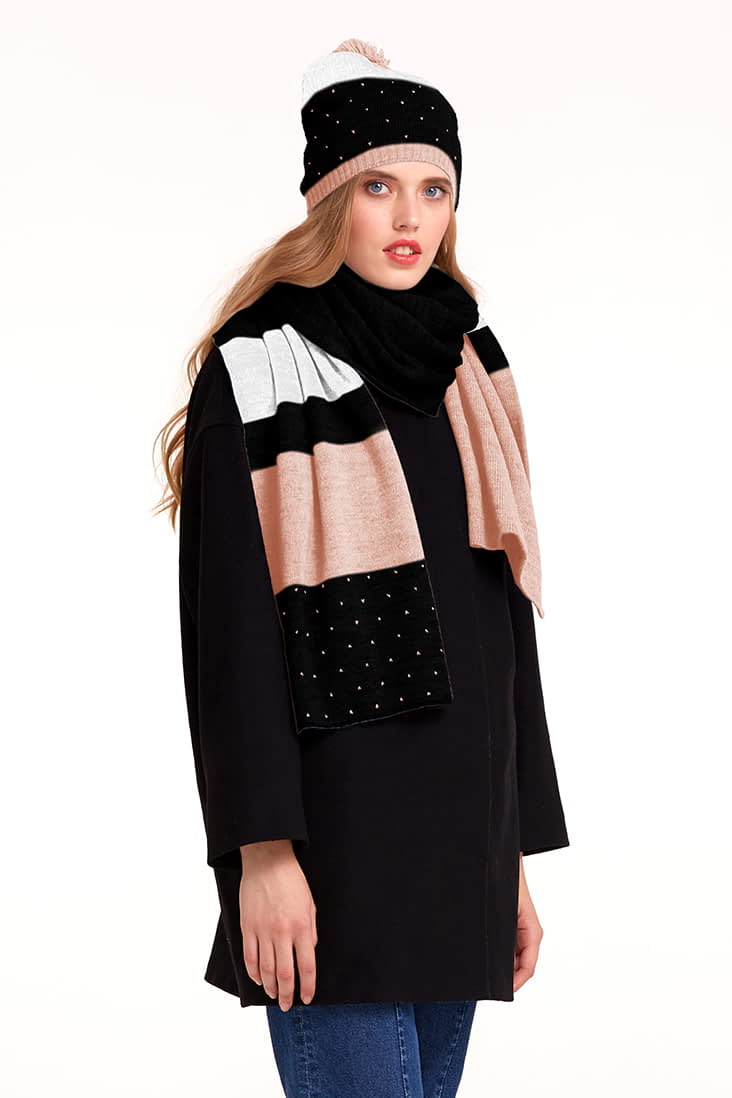 Black scarf with white and powder pink stripes, photo 4