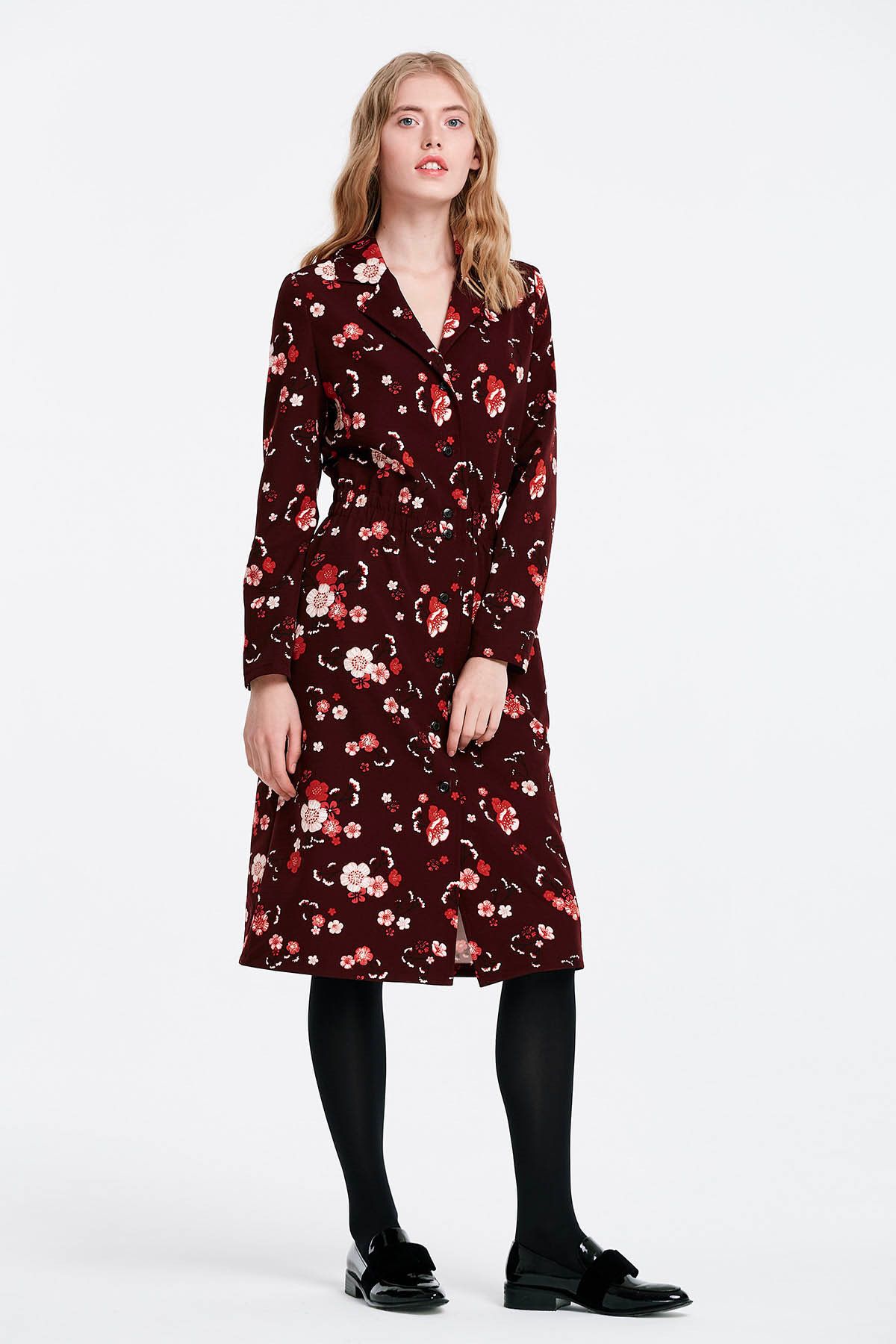 Burgundy dress with a floral print and buttons , photo 5