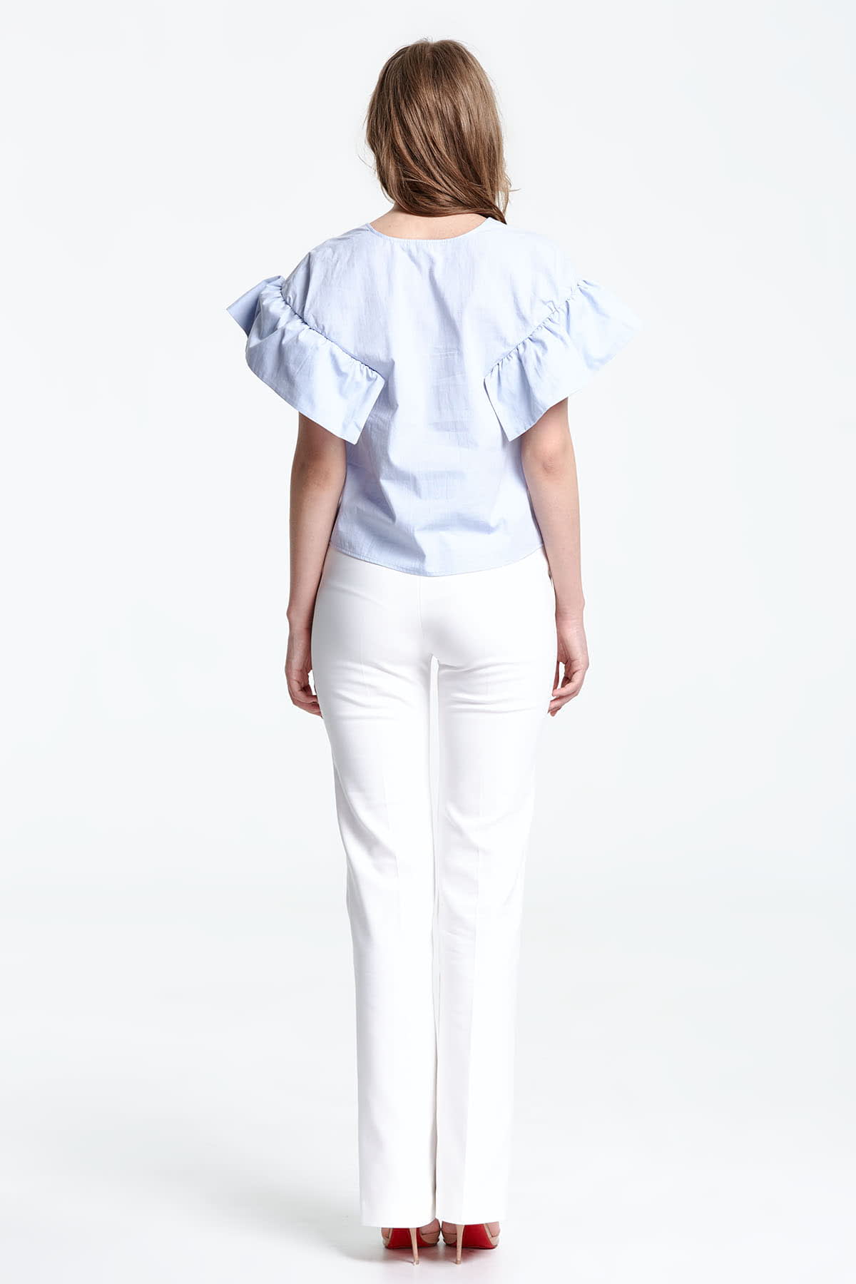 Swing blue top with flounced sleeves , photo 4