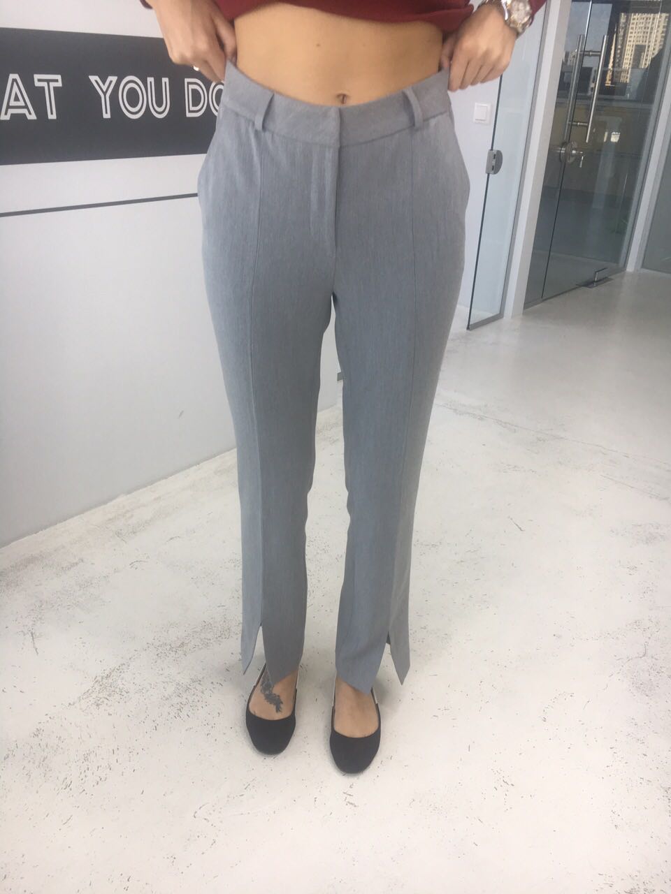 Grey trousers with slits , photo 1