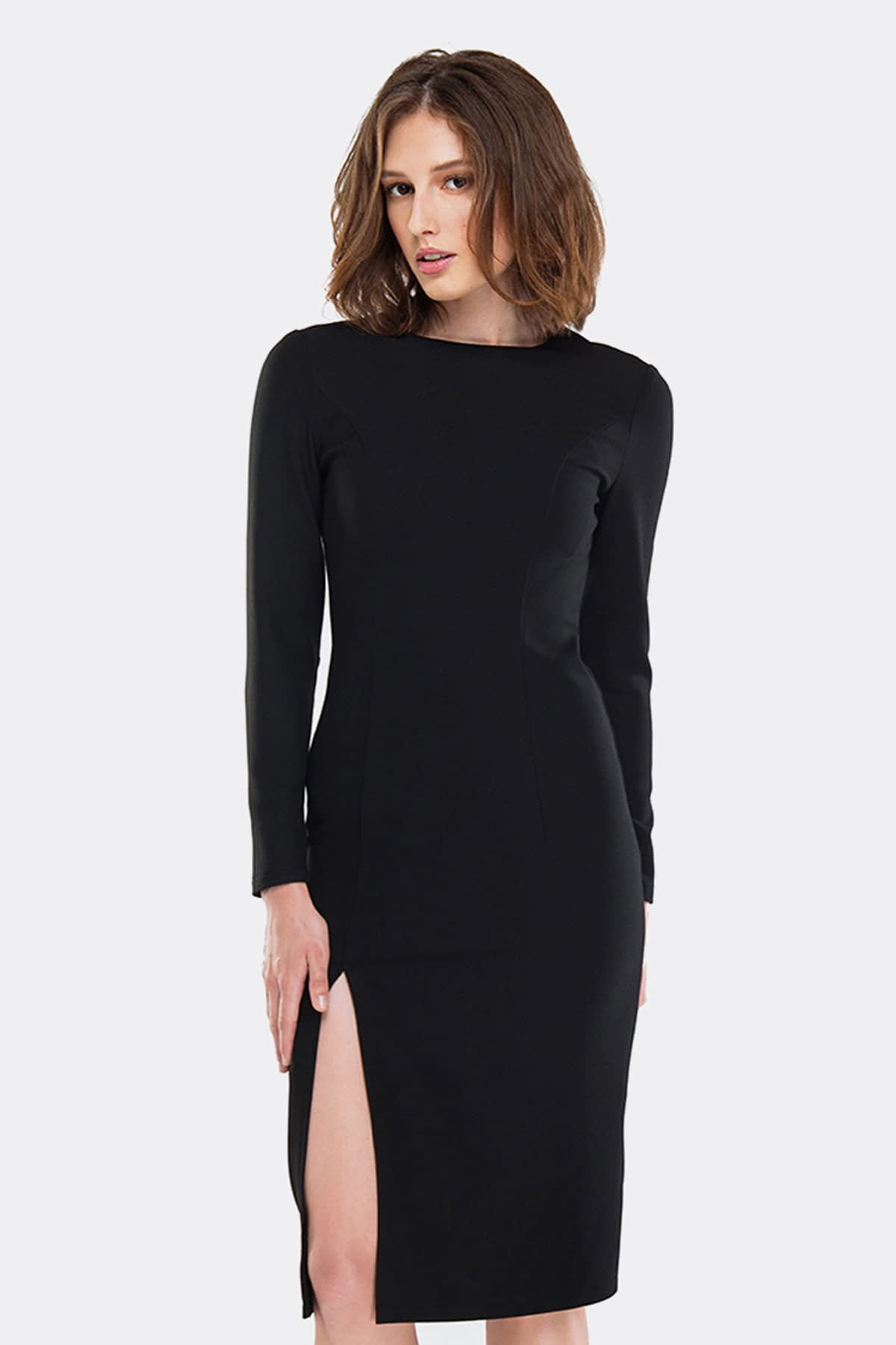 Black column dress with a slit, photo 1