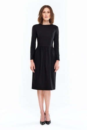 Чорна сукня міді зі складками, фото 1