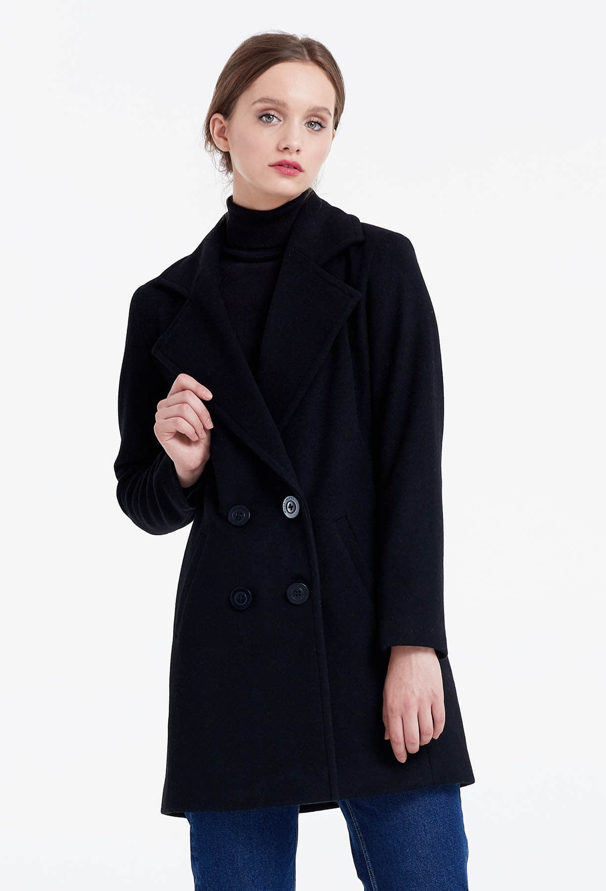 Двобортне чорне пальто, фото 1