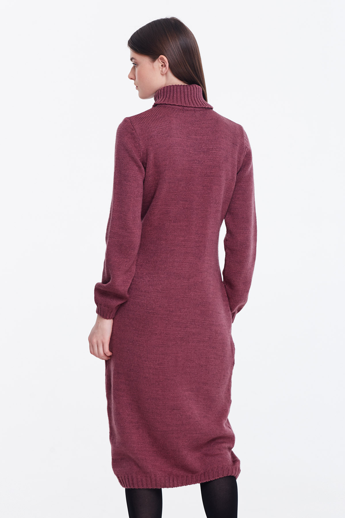 Wine knit dress with a stand up collar, photo 2