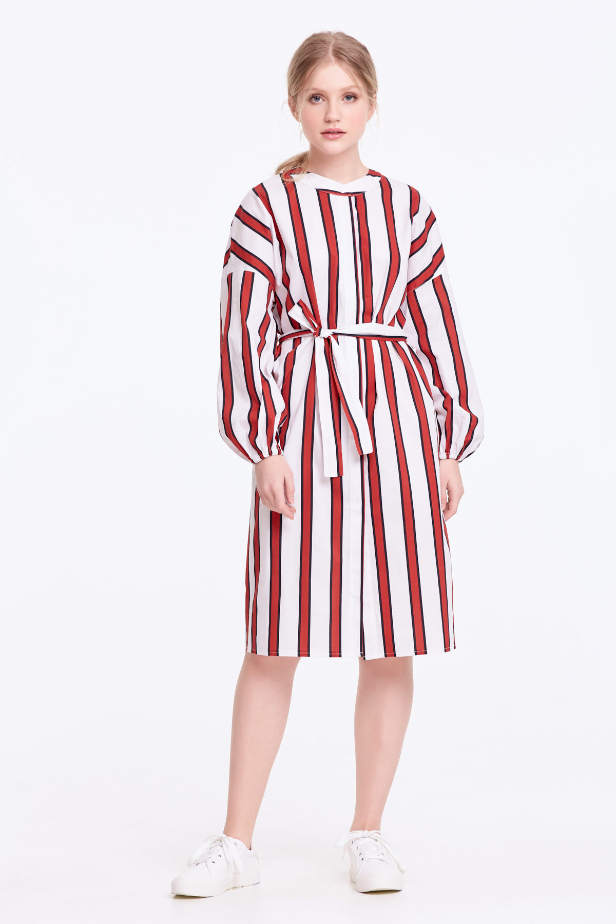White dress with red and black stripes, photo 2