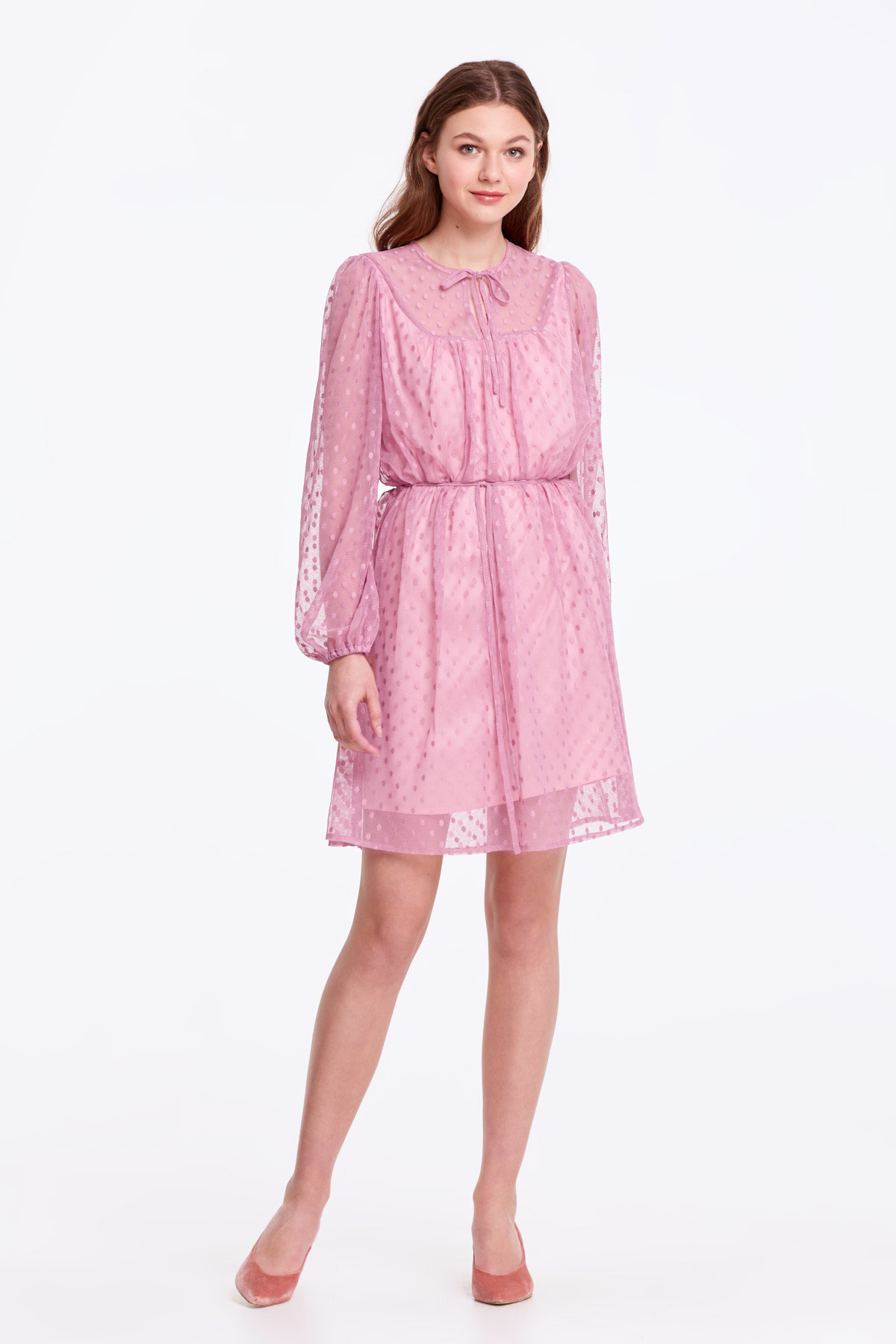 Розовое платье в горох с завязками, фото 2