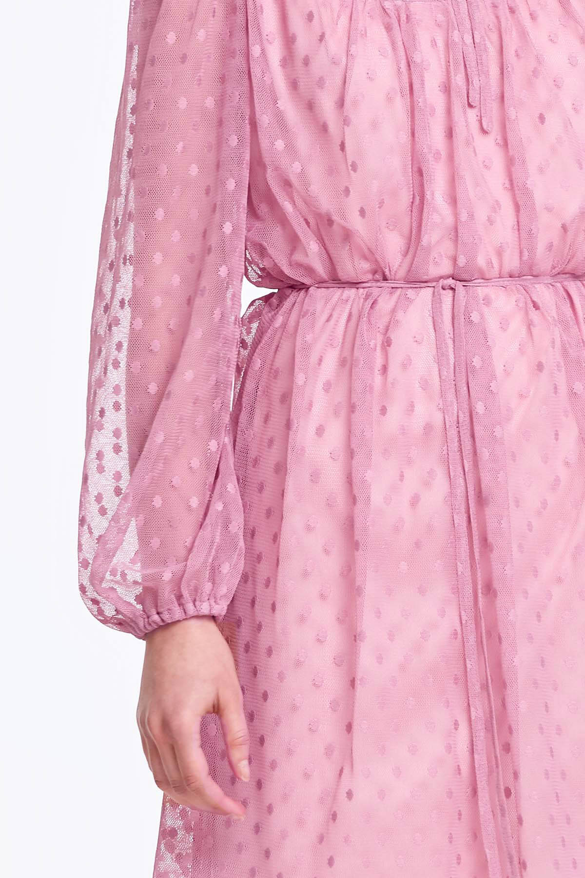 Pink dress with a polka dot print and ties, photo 3