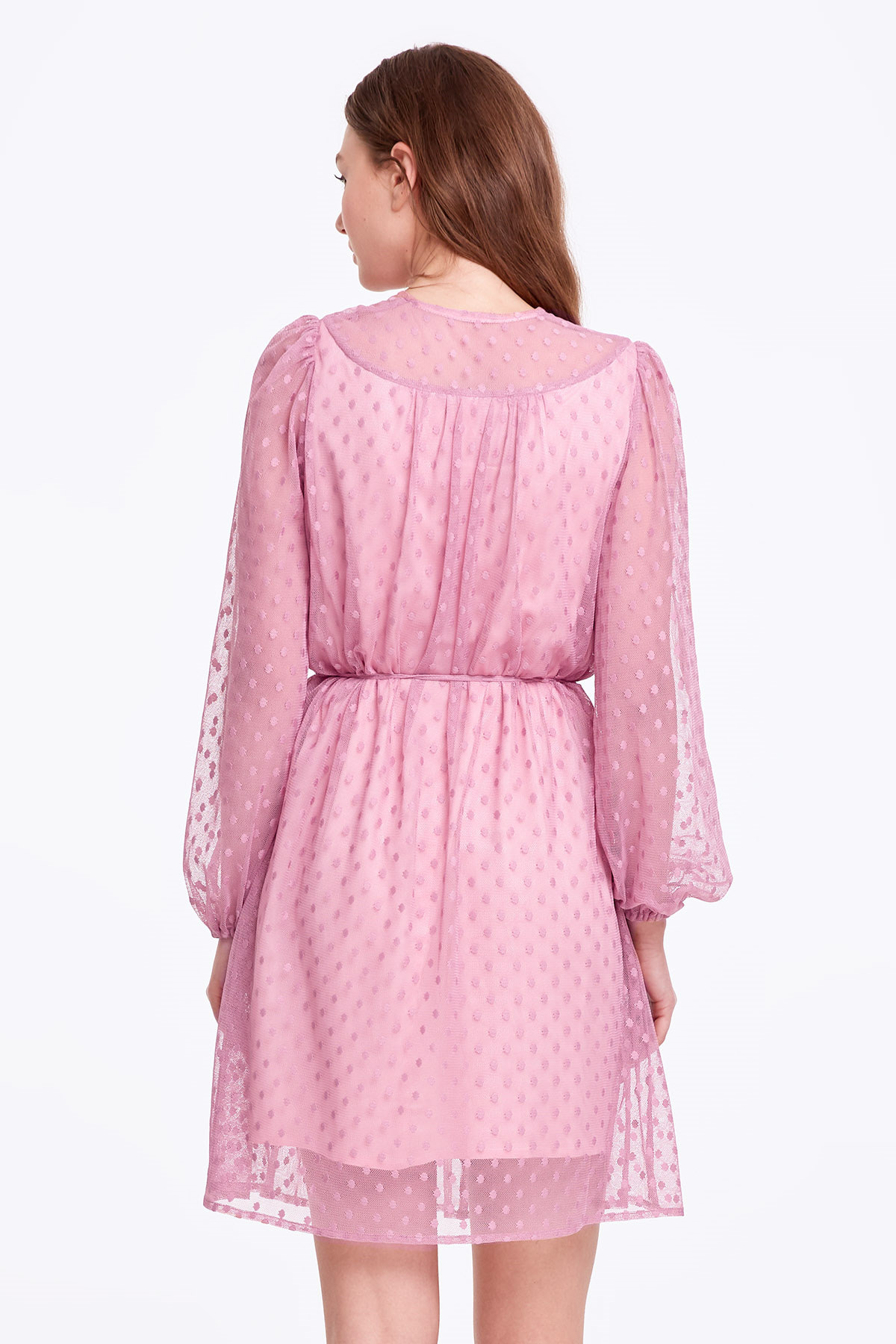 Pink dress with a polka dot print and ties, photo 5