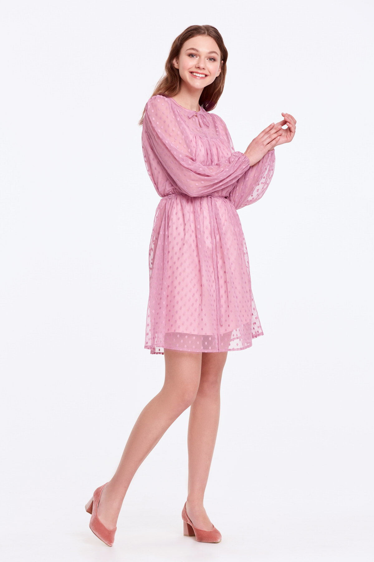 Розовое платье в горох с завязками, фото 7