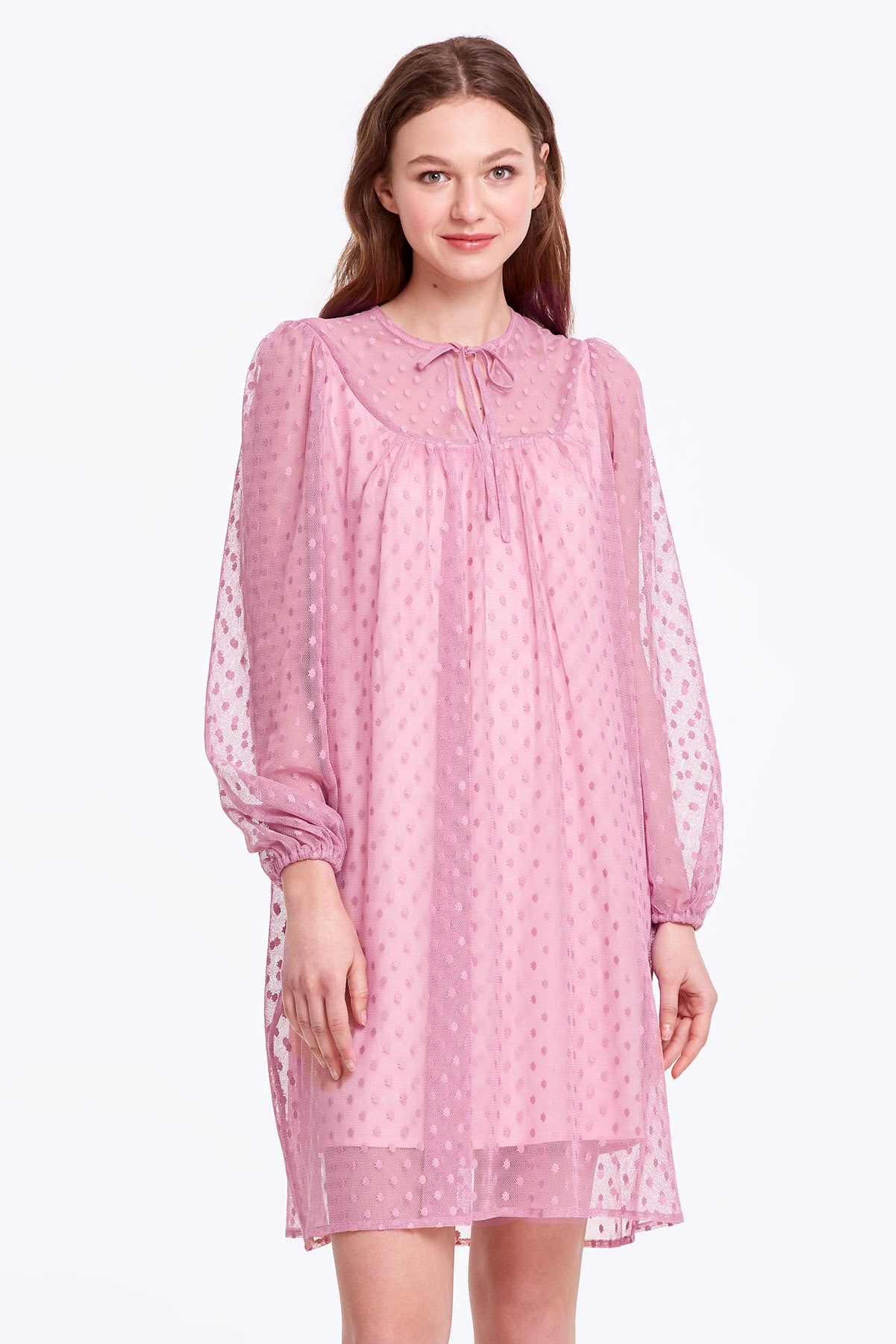 Pink dress with a polka dot print and ties, photo 8