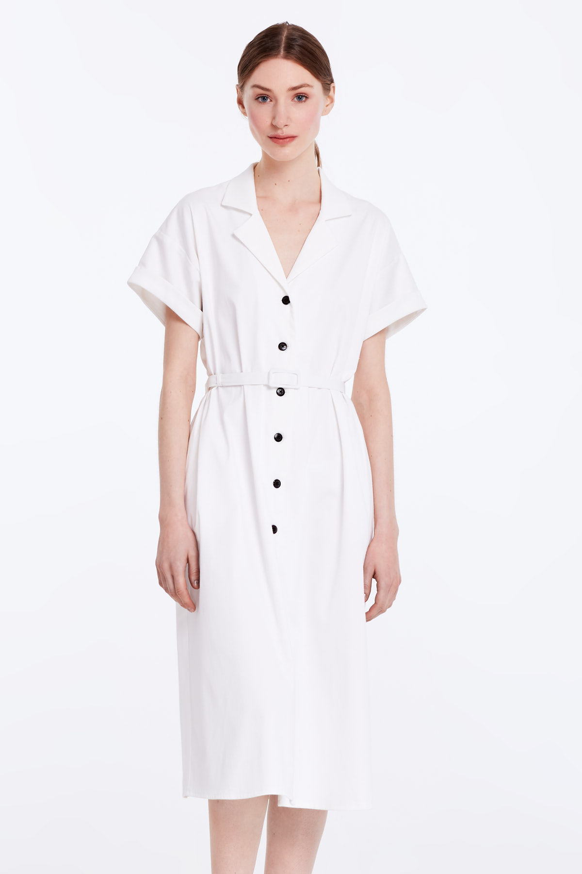 Белое платье на пуговицах с поясом , фото 1