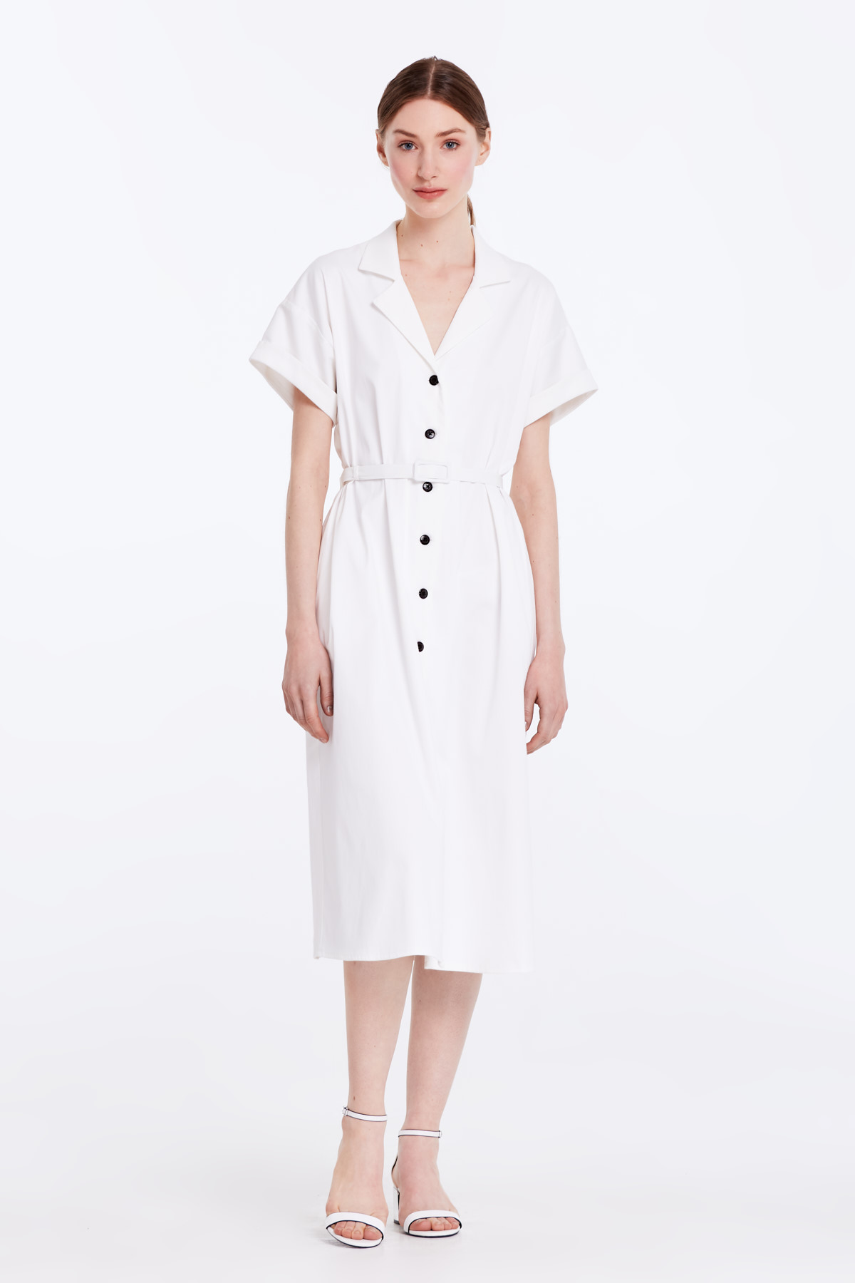 White dress with buttons and a belt , photo 2