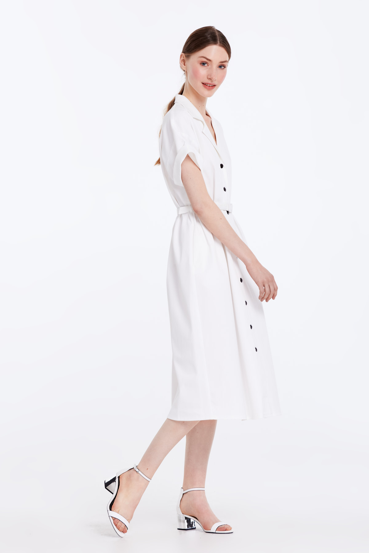 Белое платье на пуговицах с поясом , фото 4