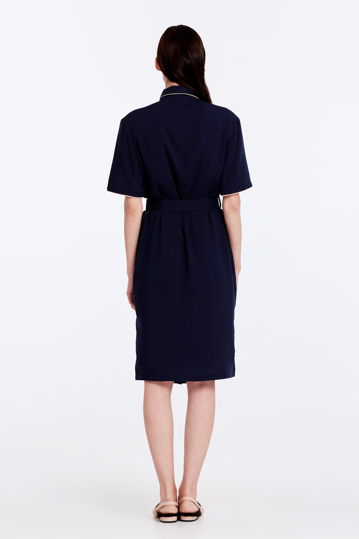 Dark-blue dress with a beige piping, photo 6