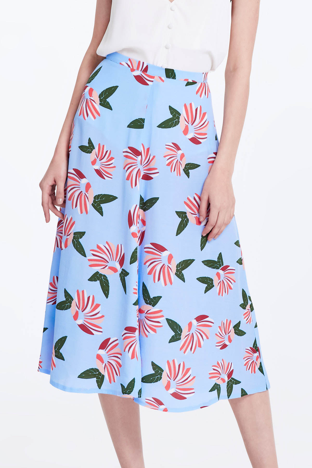 Midi blue skirt with a floral print , photo 1