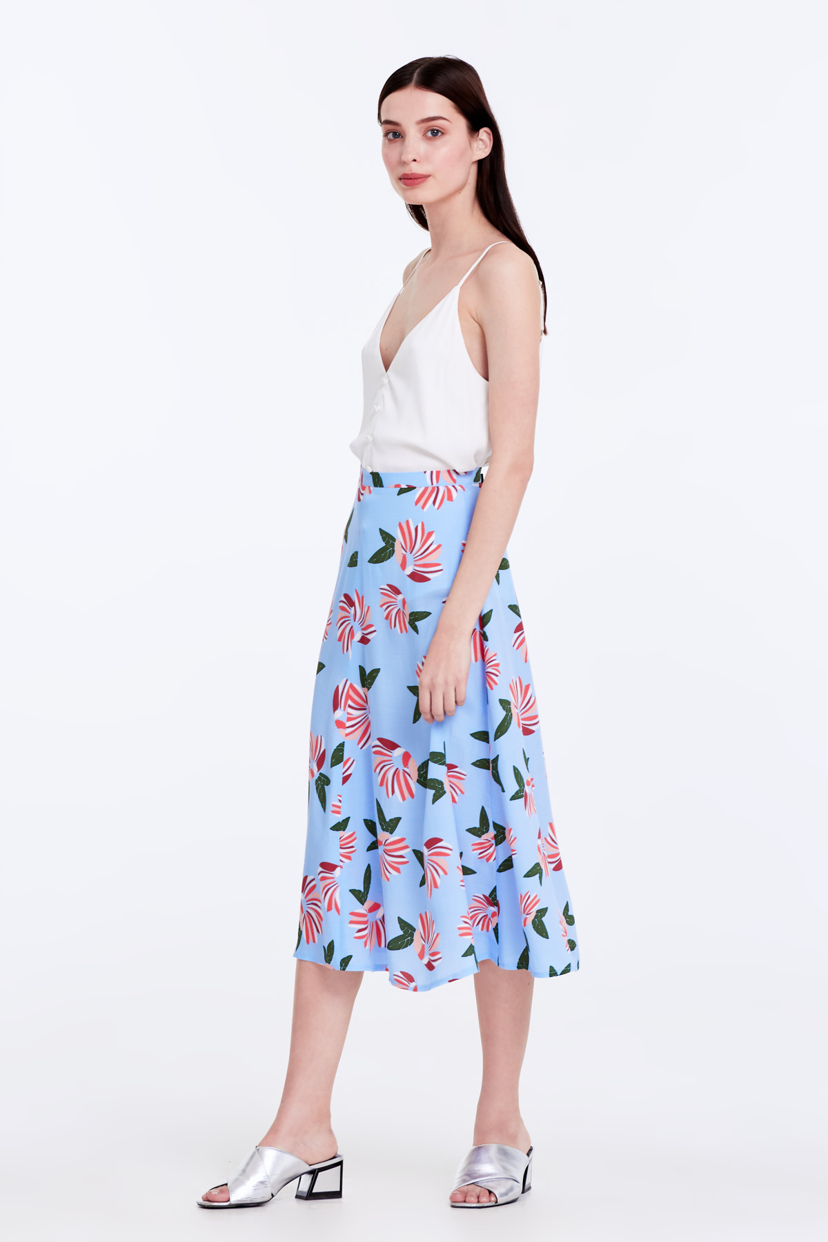 Midi blue skirt with a floral print , photo 4