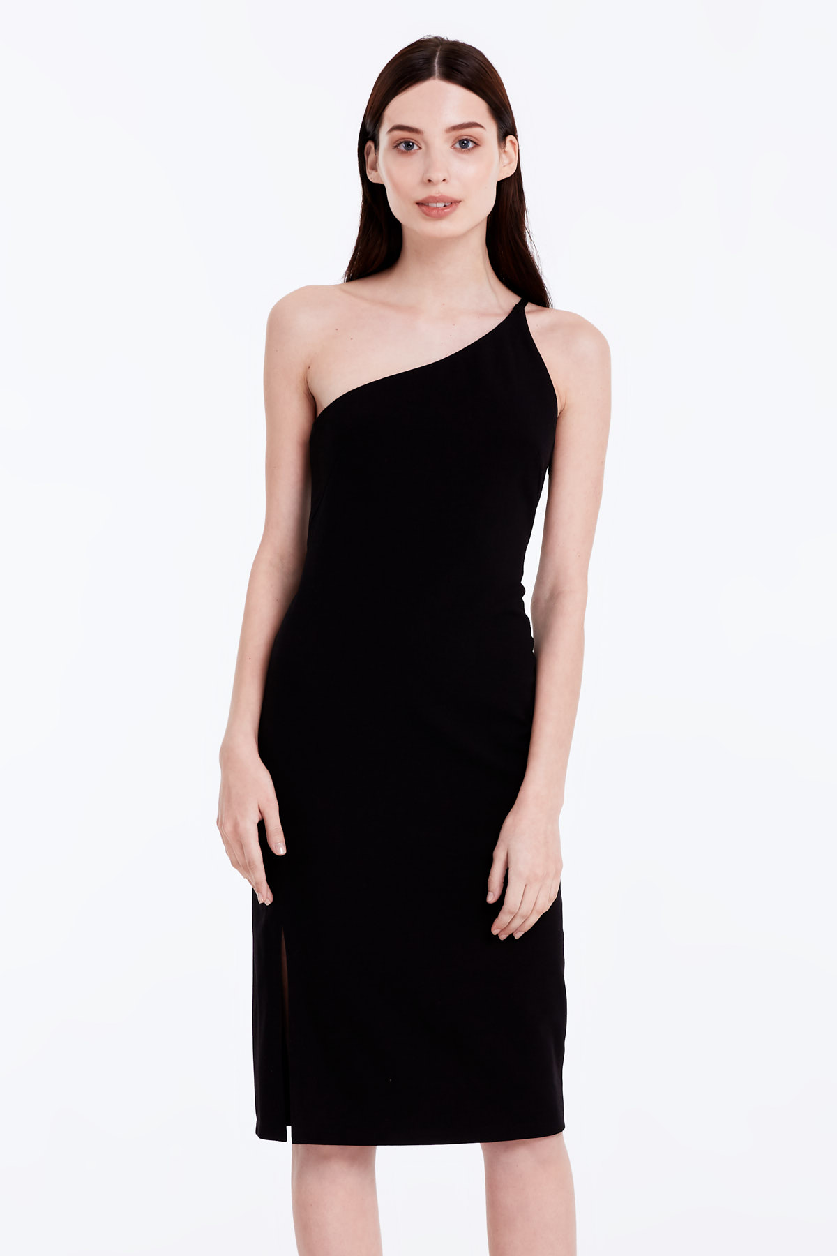 One shoulder black dress with a slit , photo 2