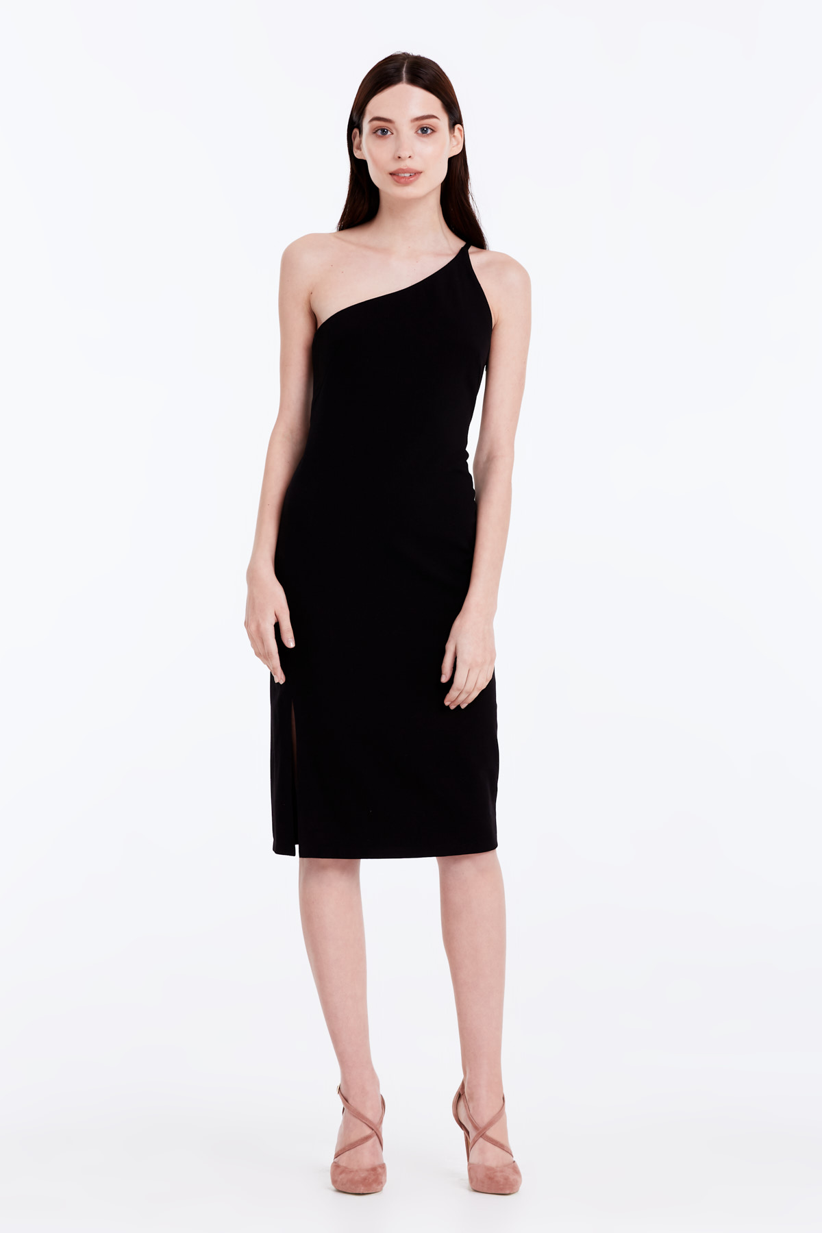 One shoulder black dress with a slit , photo 3
