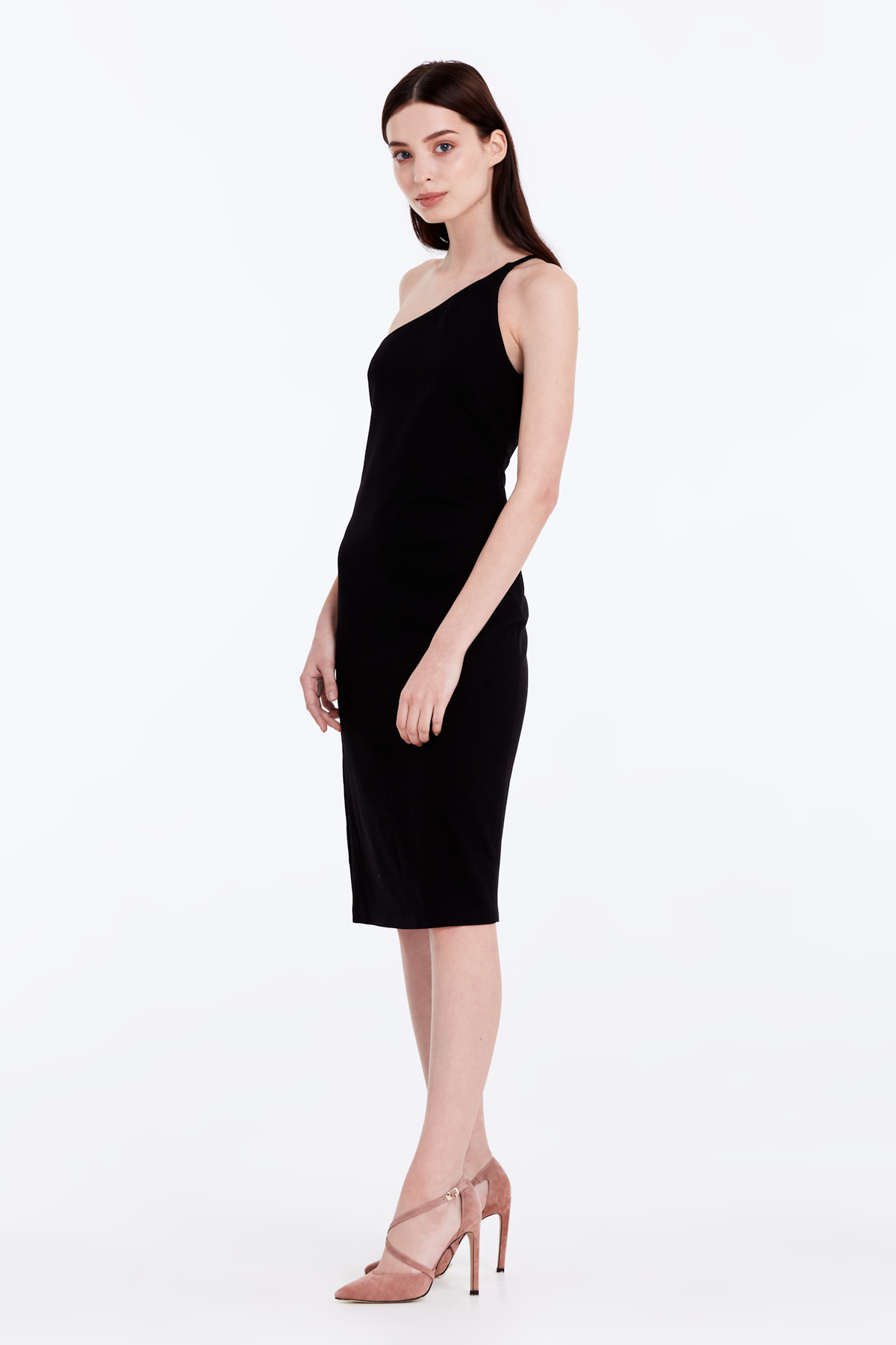 One shoulder black dress with a slit , photo 4
