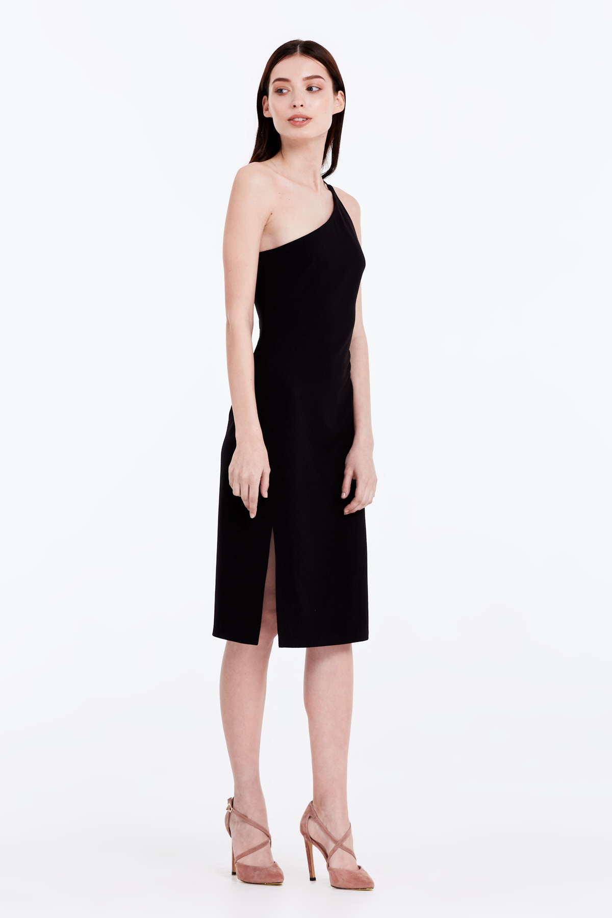 One shoulder black dress with a slit , photo 5