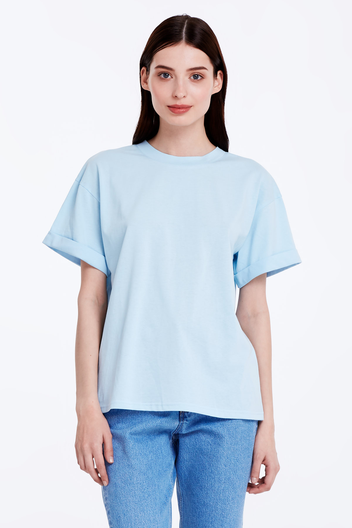 Loose-fitting blue T-shirt with cuffs, photo 1