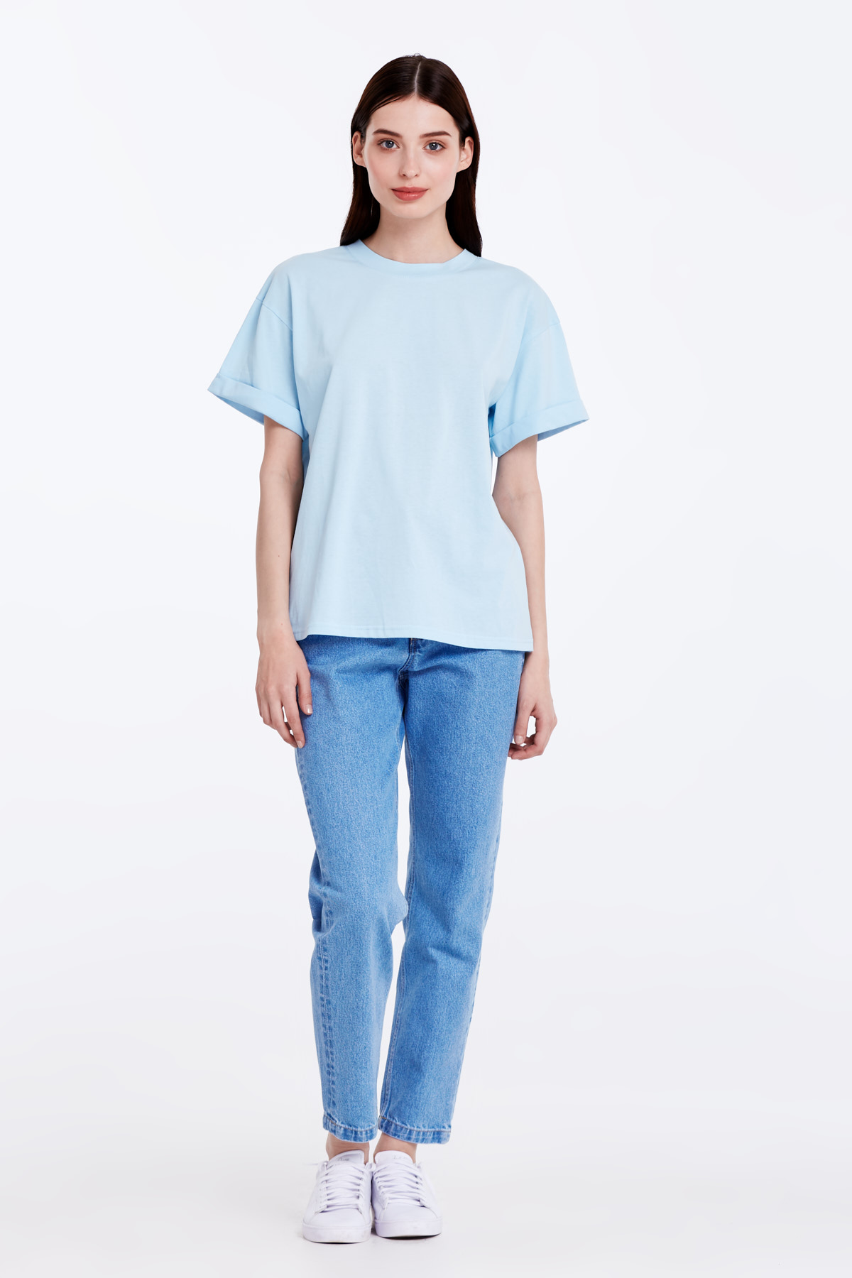 Loose-fitting blue T-shirt with cuffs, photo 2