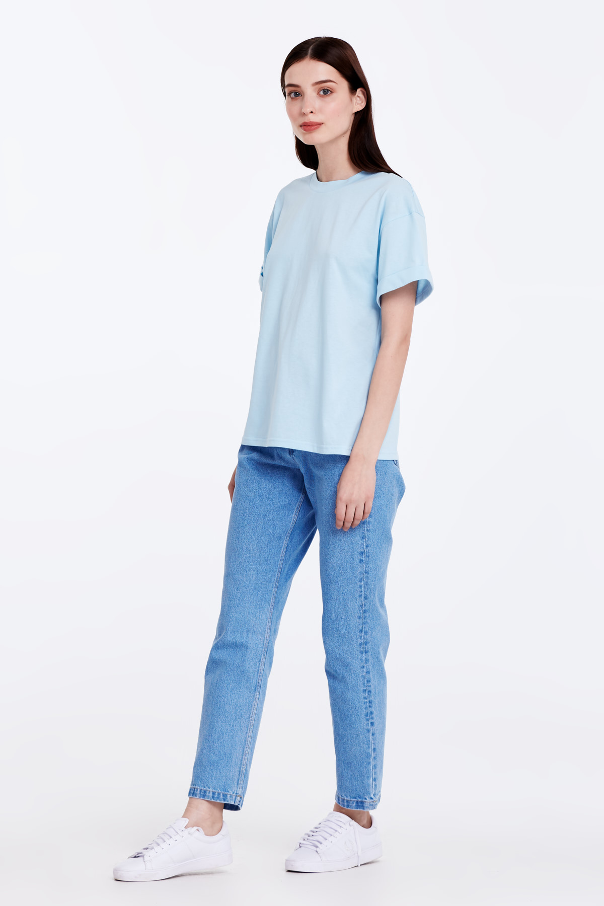 Loose-fitting blue T-shirt with cuffs, photo 3