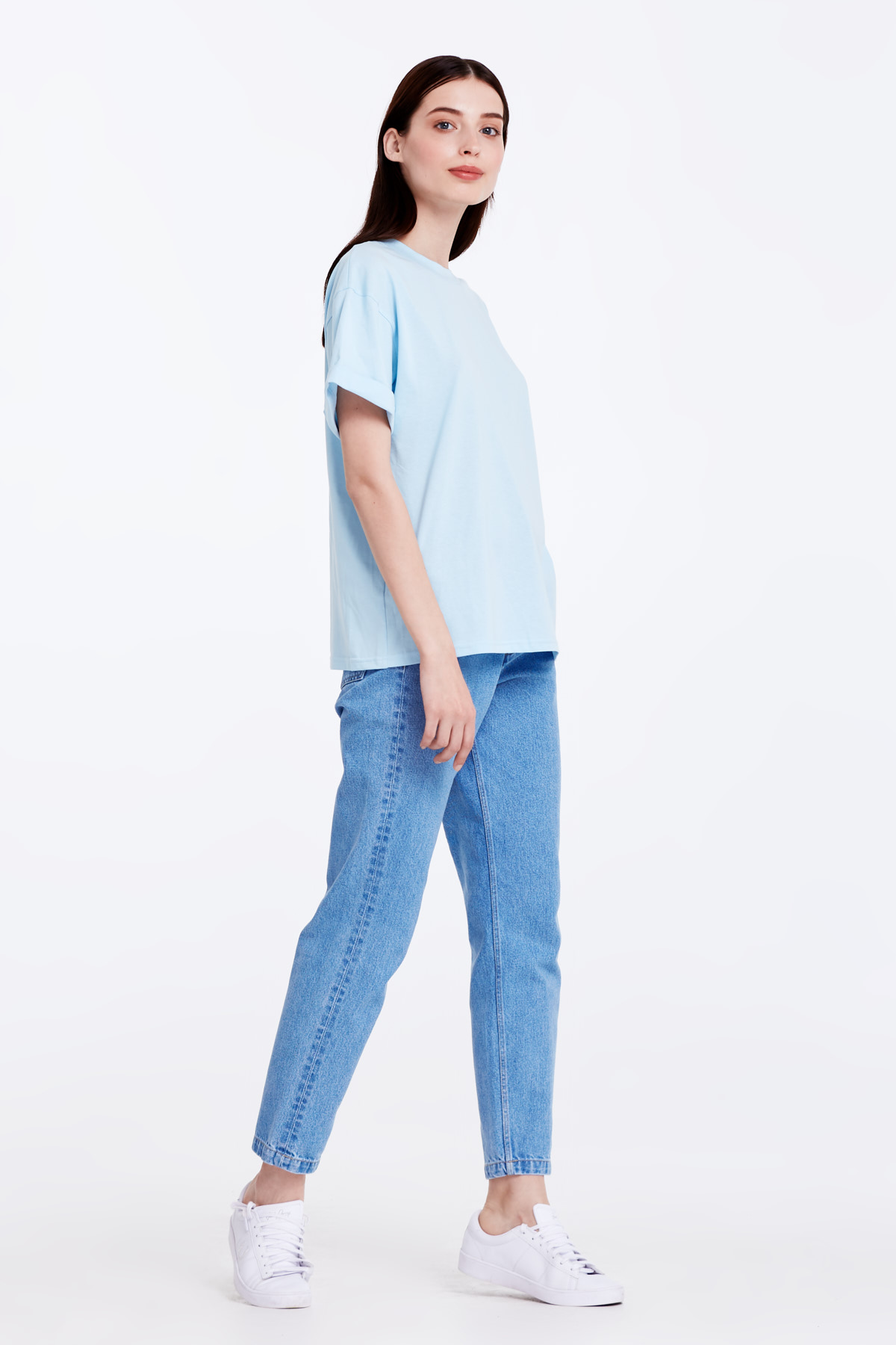 Loose-fitting blue T-shirt with cuffs, photo 4