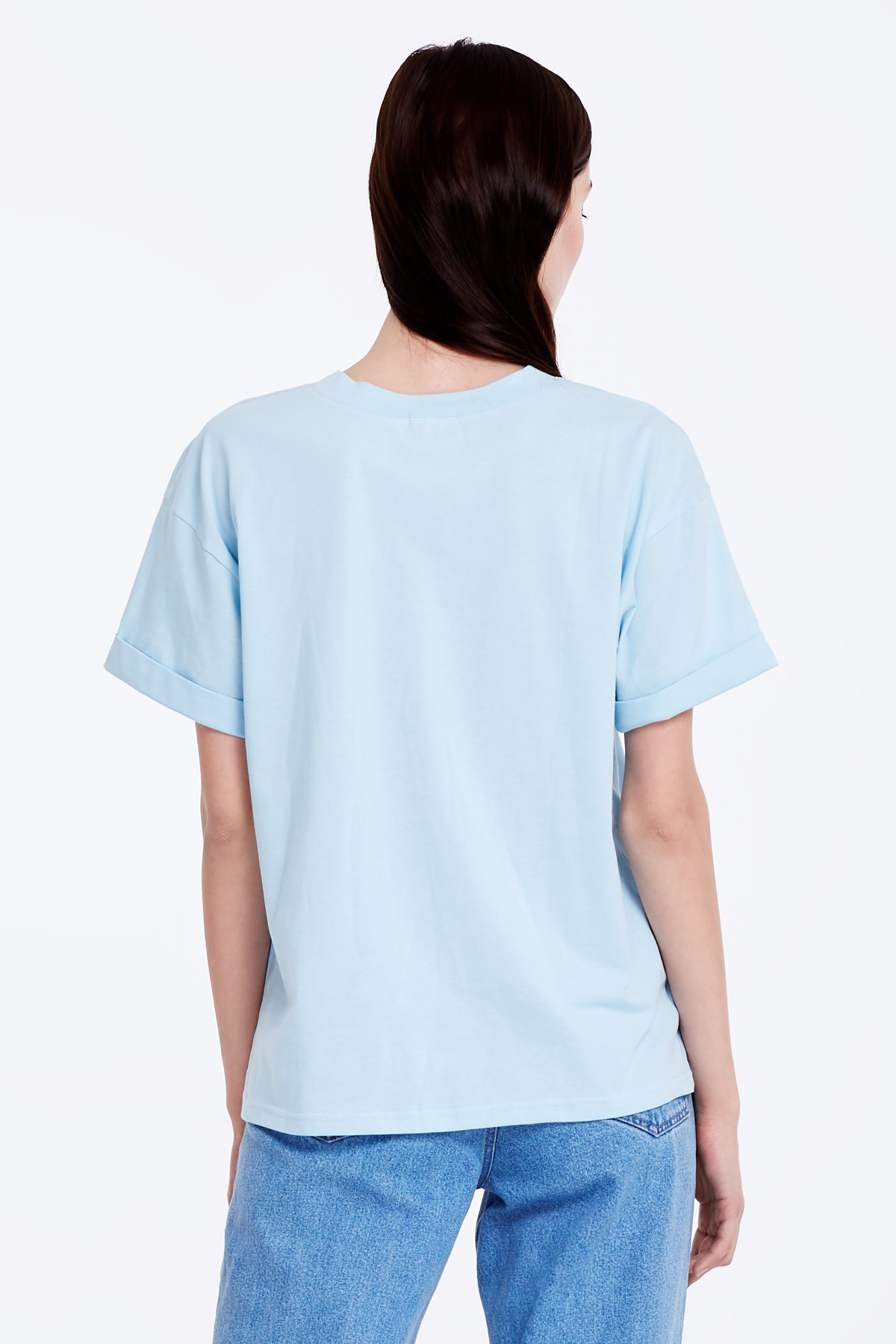 Блакитна вільна футболка з манжетами, фото 5