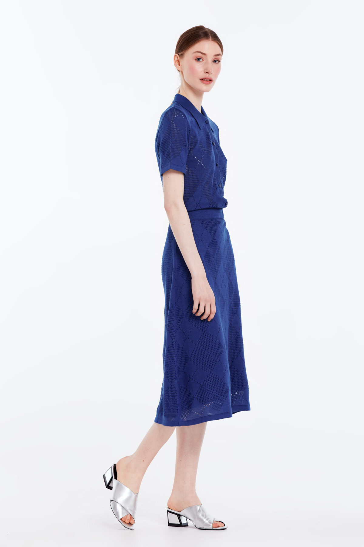 Синя сукня із сорочковим верхом, в’язка, фото 4