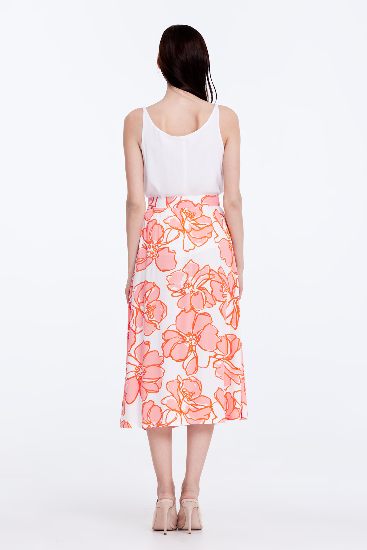 Midi white skirt with a floral print and buttons, photo 7