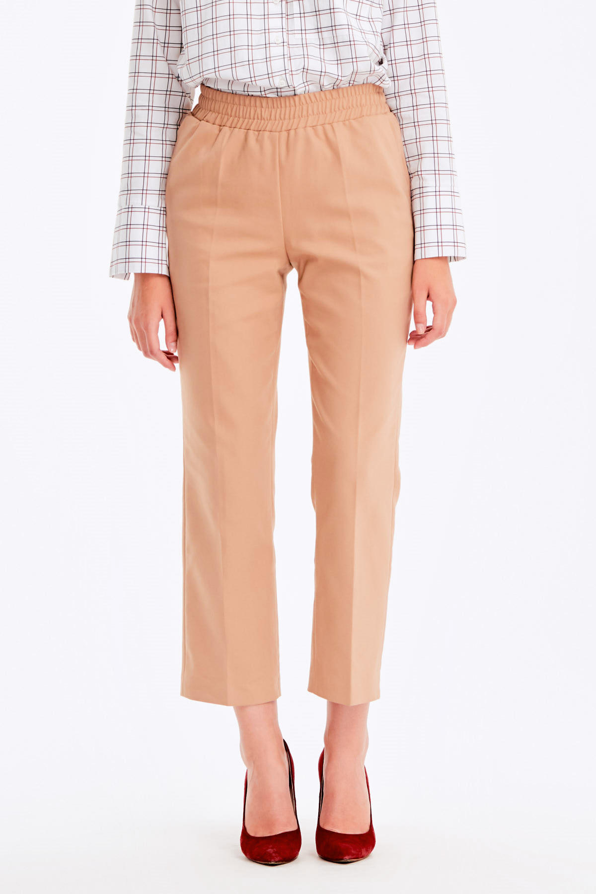 Beige trousers with an elastic waistband, photo 2