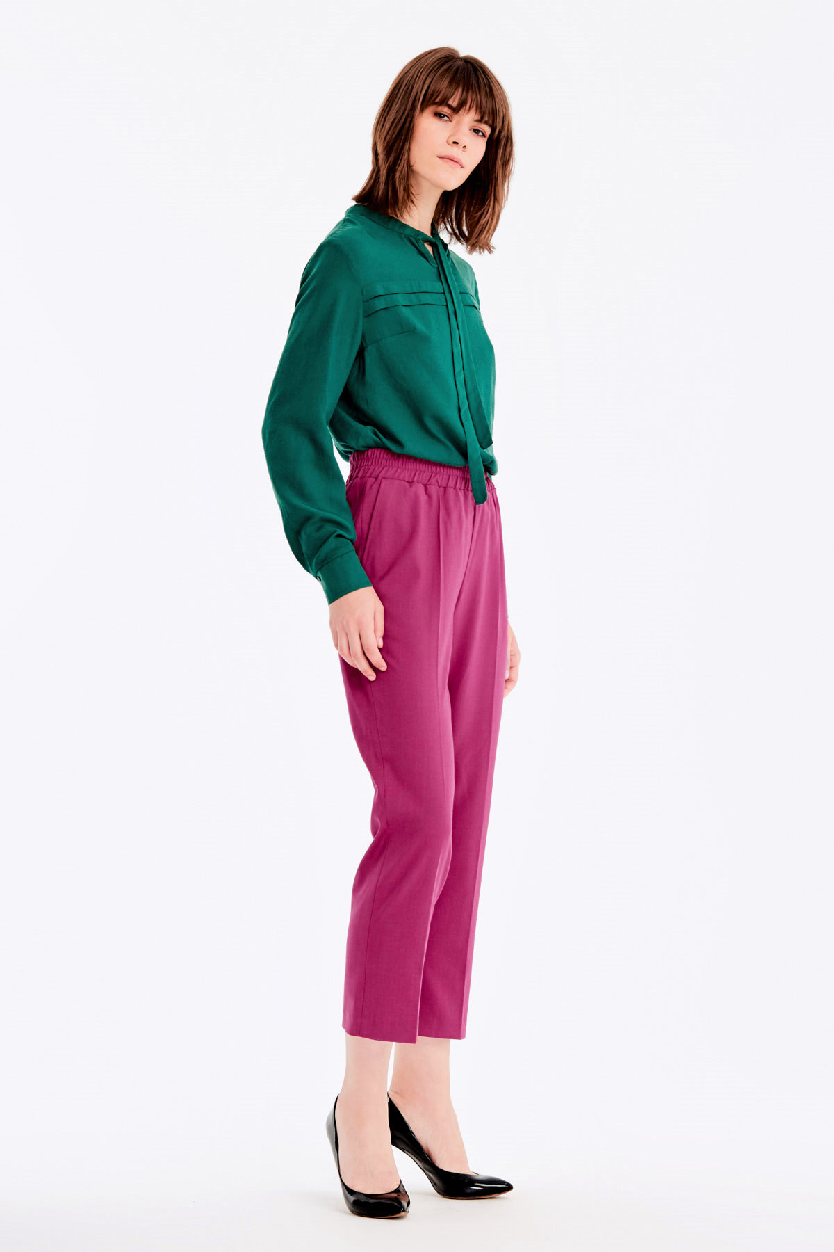 Fuschia trousers with an elastic waistband, photo 4