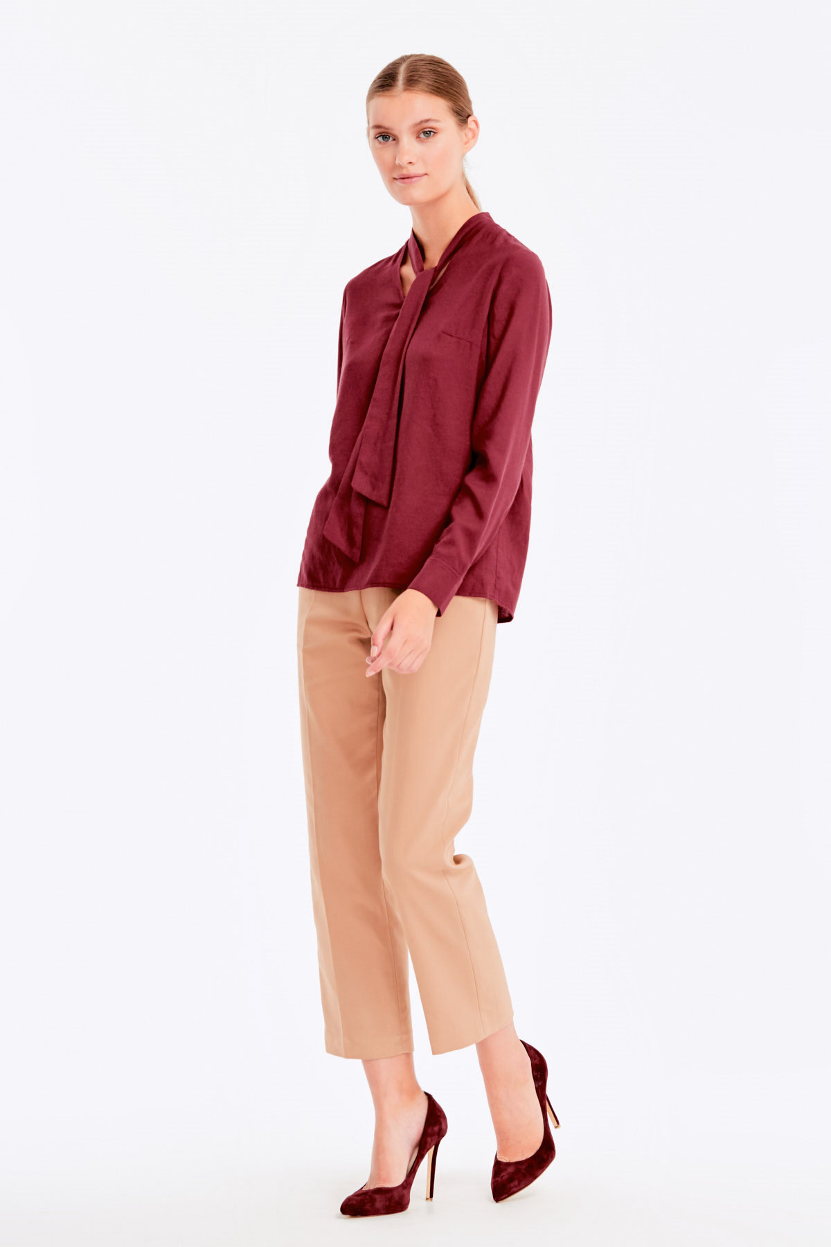 Burgundy blouse with ties, photo 4