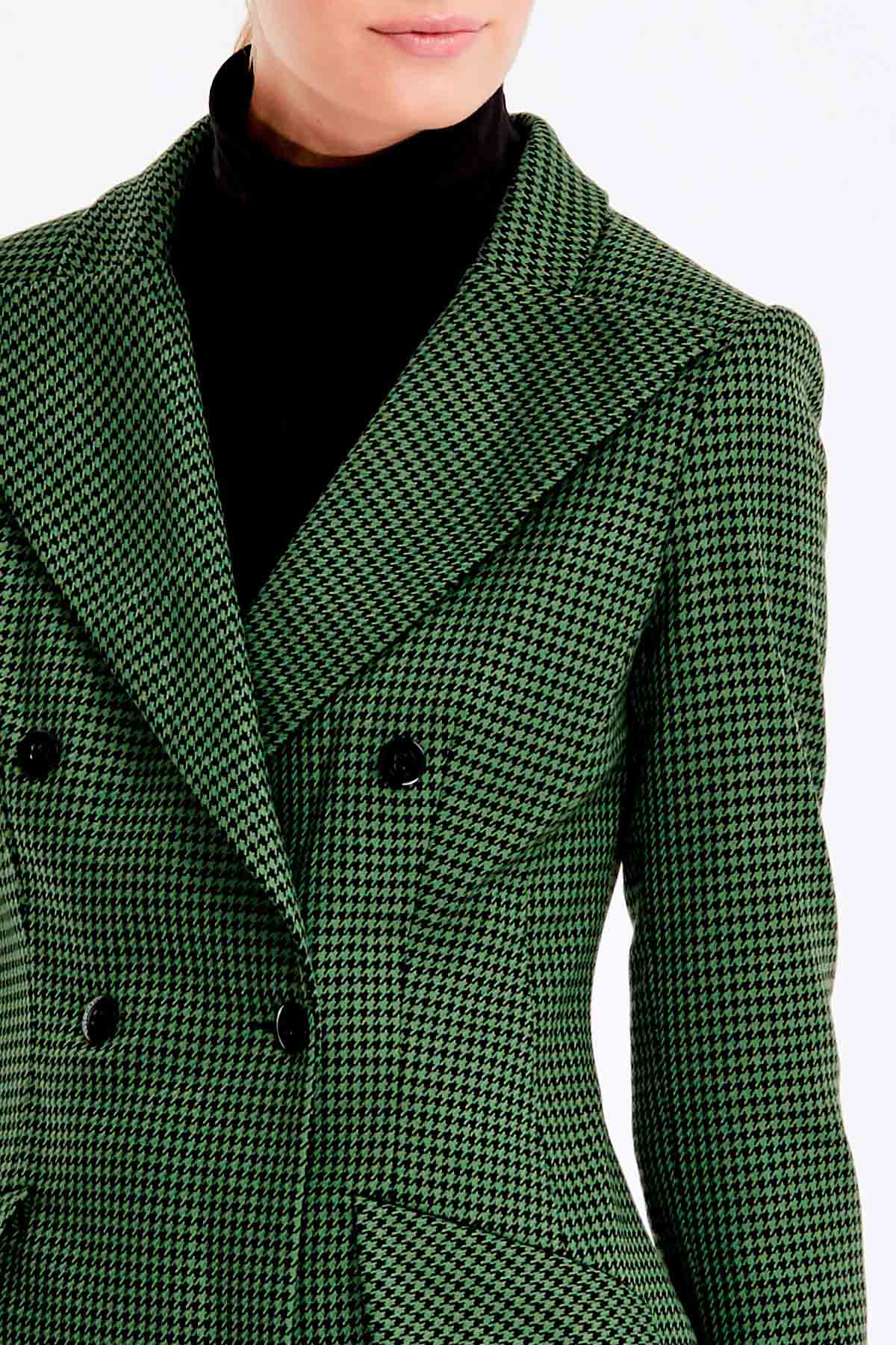 Double-breasted green jacket with a houndstooth print and pockets, photo 1