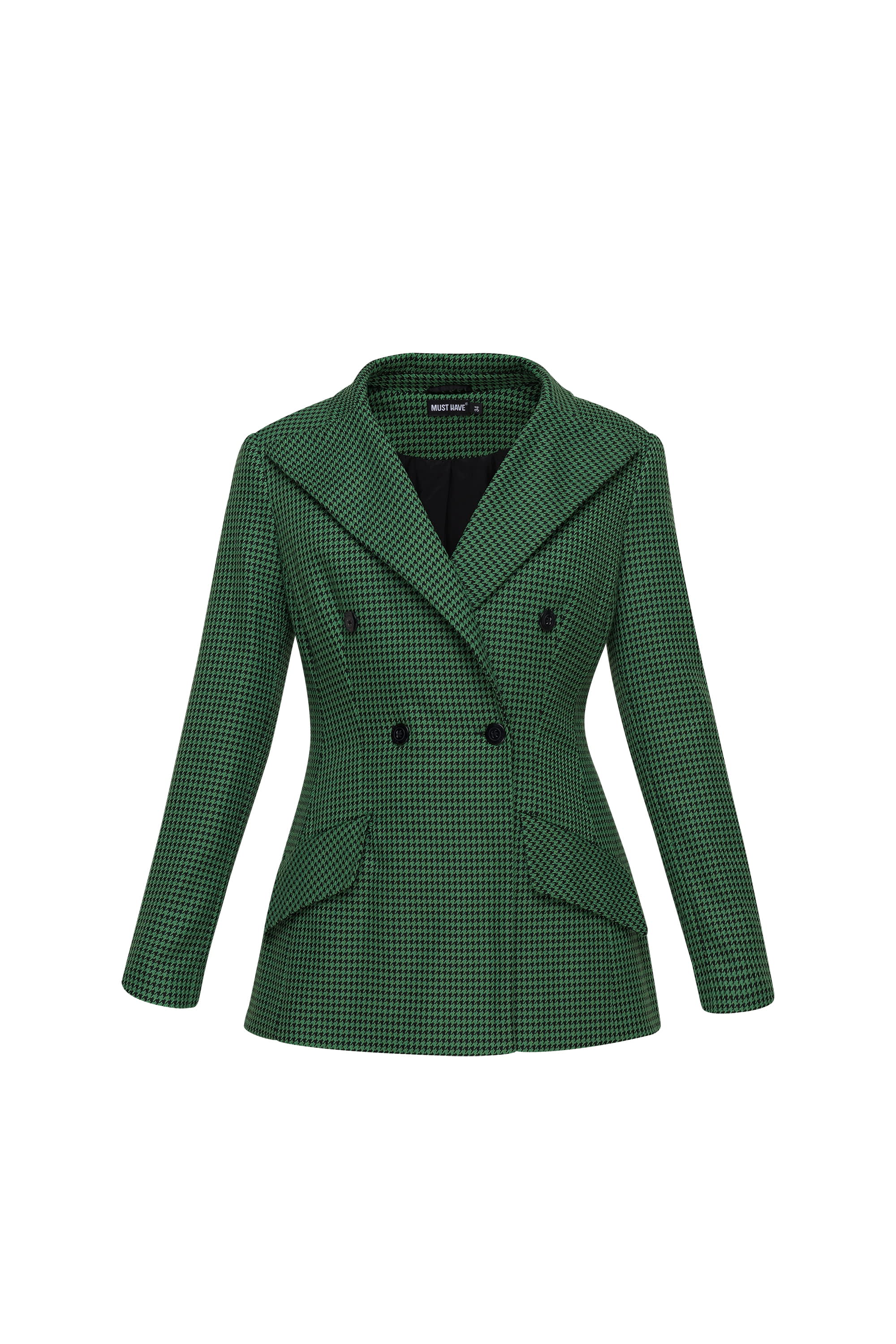Double-breasted green jacket with a houndstooth print and pockets, photo 8