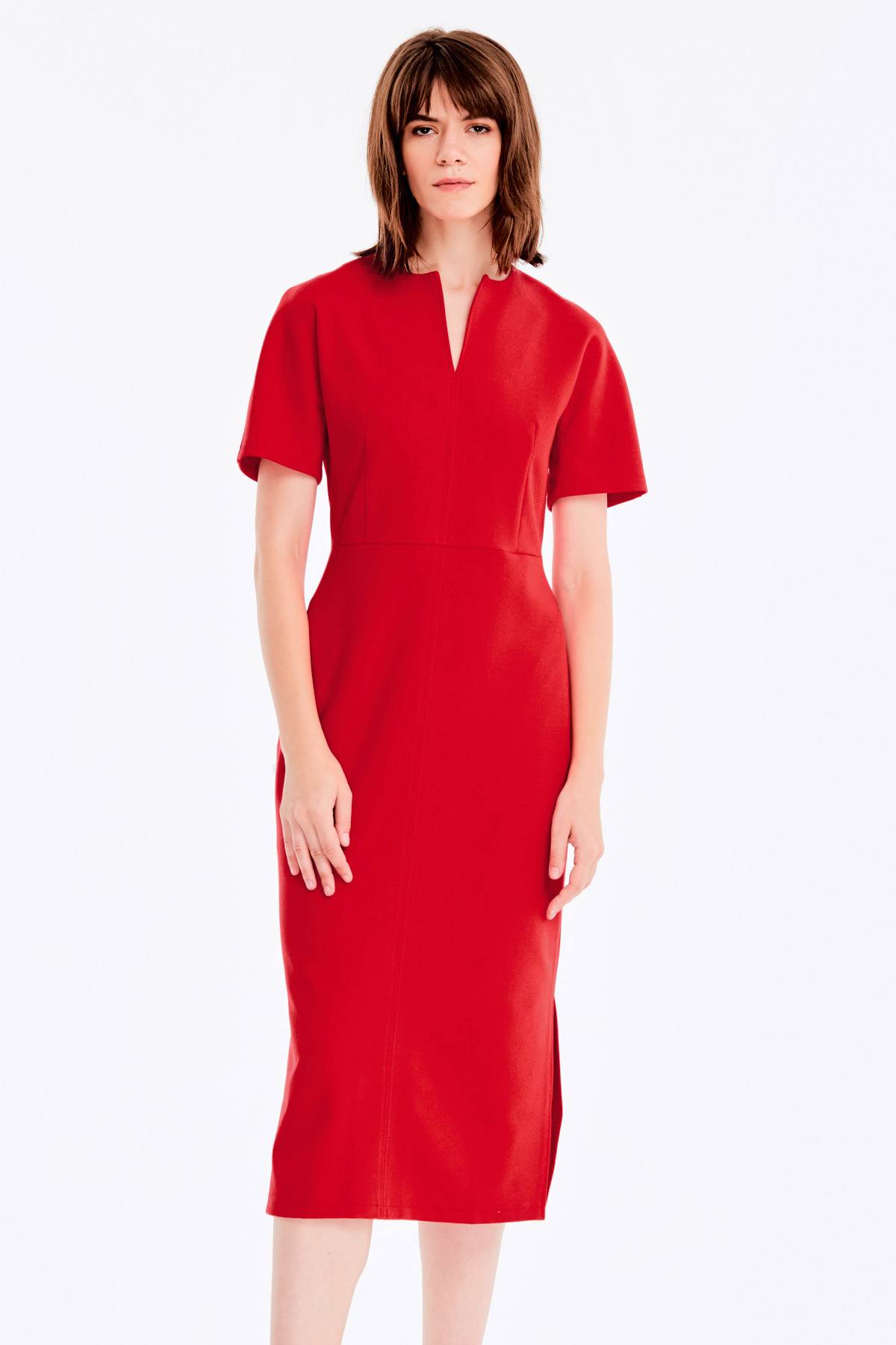 Червона сукня з V-подібним вирізом і розрізами , фото 2