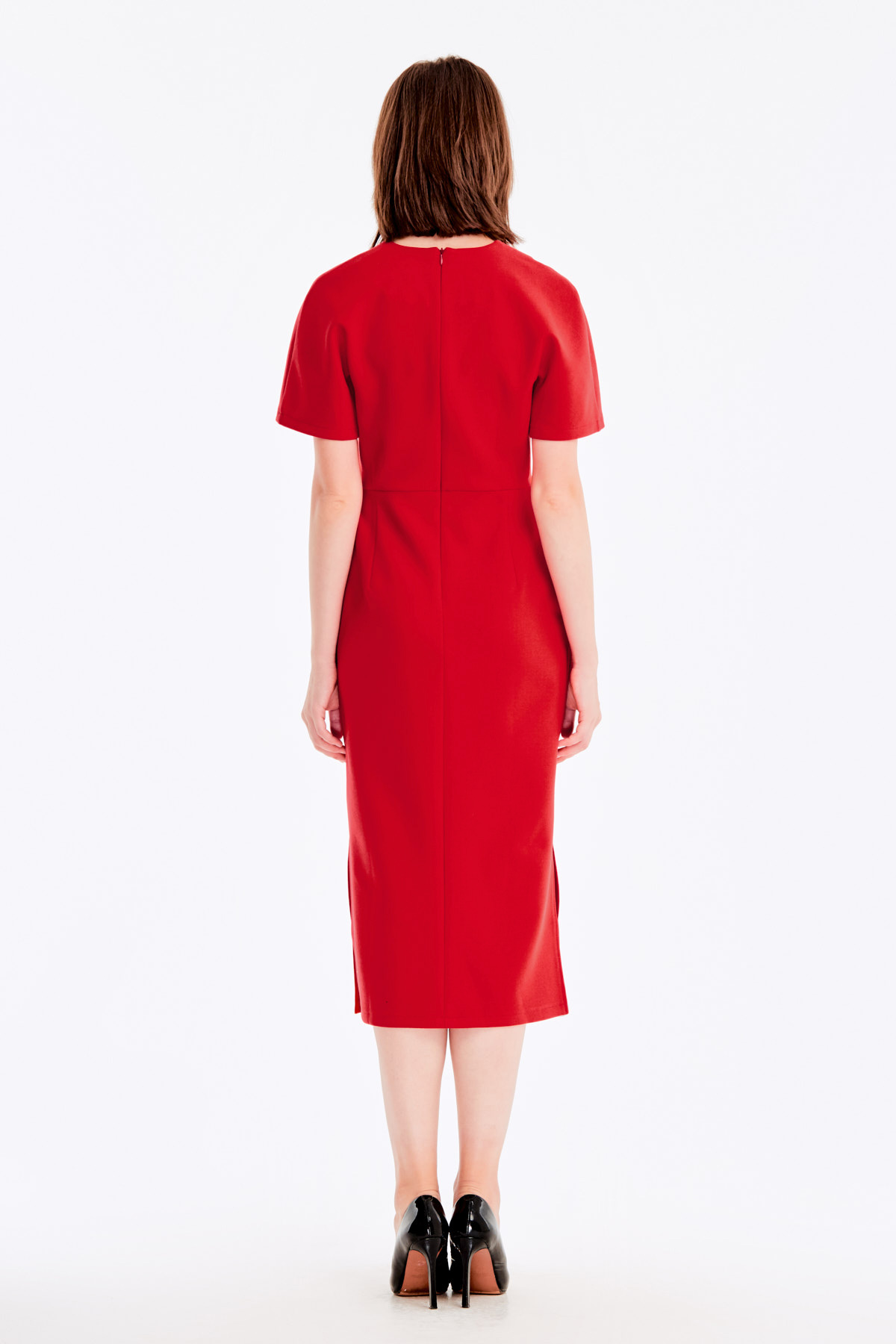 V-neck red dress with slits  , photo 6