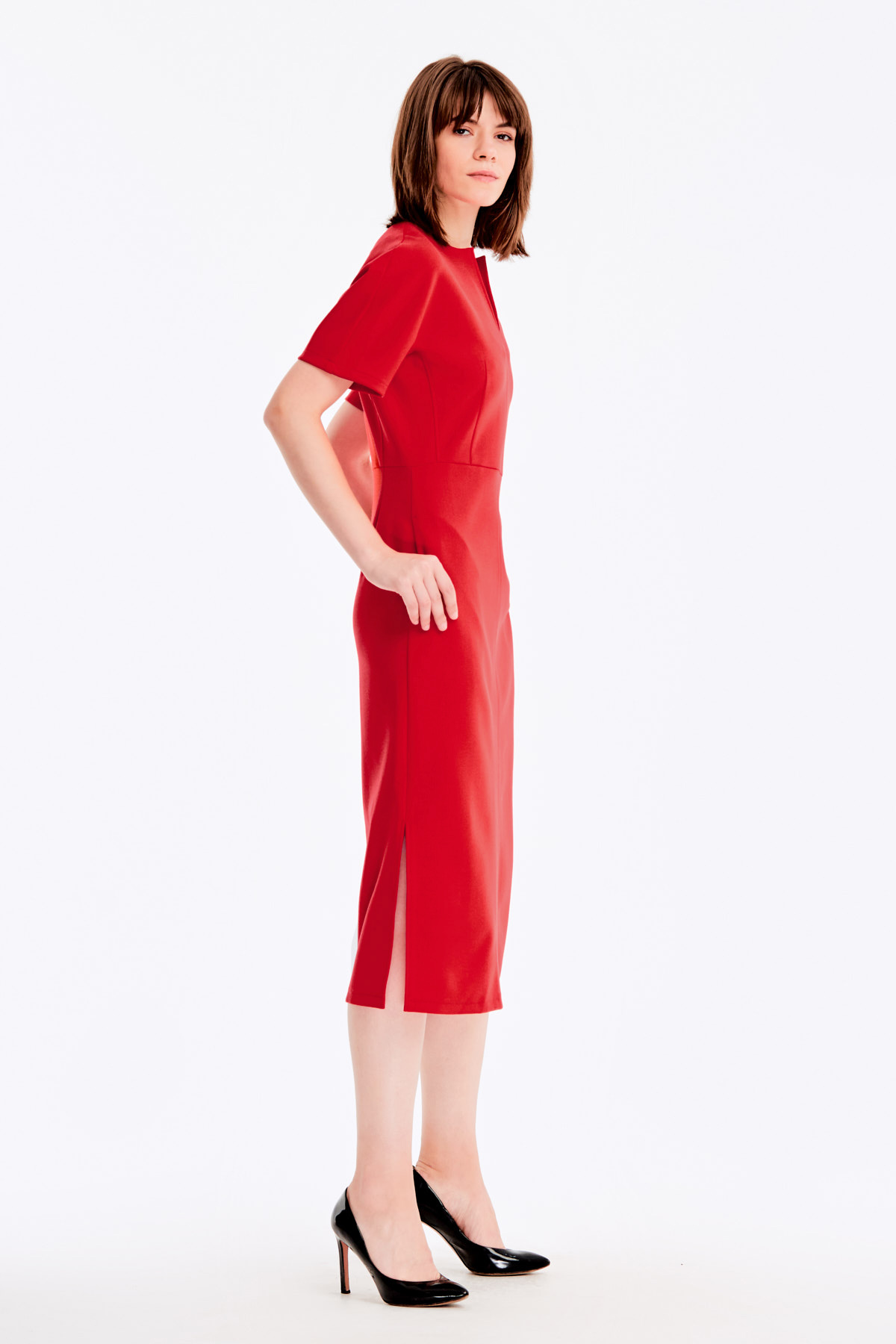 Червона сукня з V-подібним вирізом і розрізами , фото 7