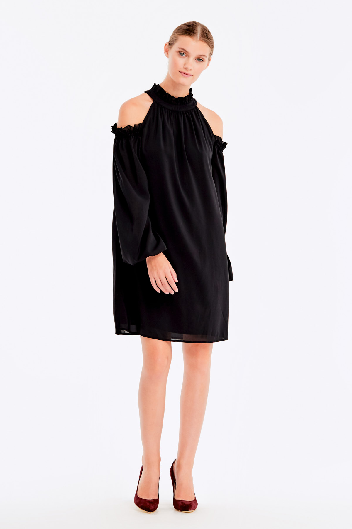Open shoulder black chiffon dress, photo 4