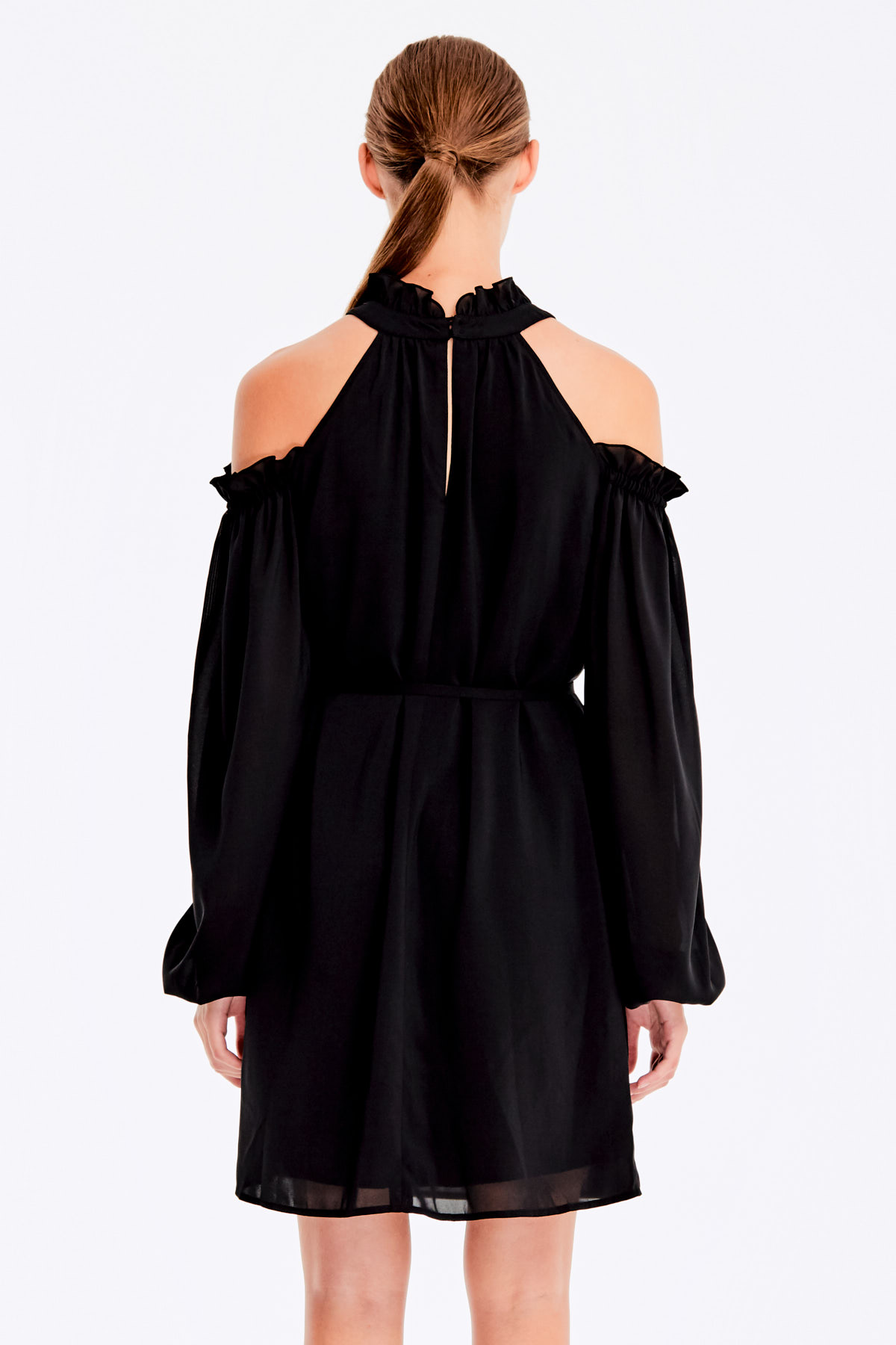 Open shoulder black chiffon dress, photo 6