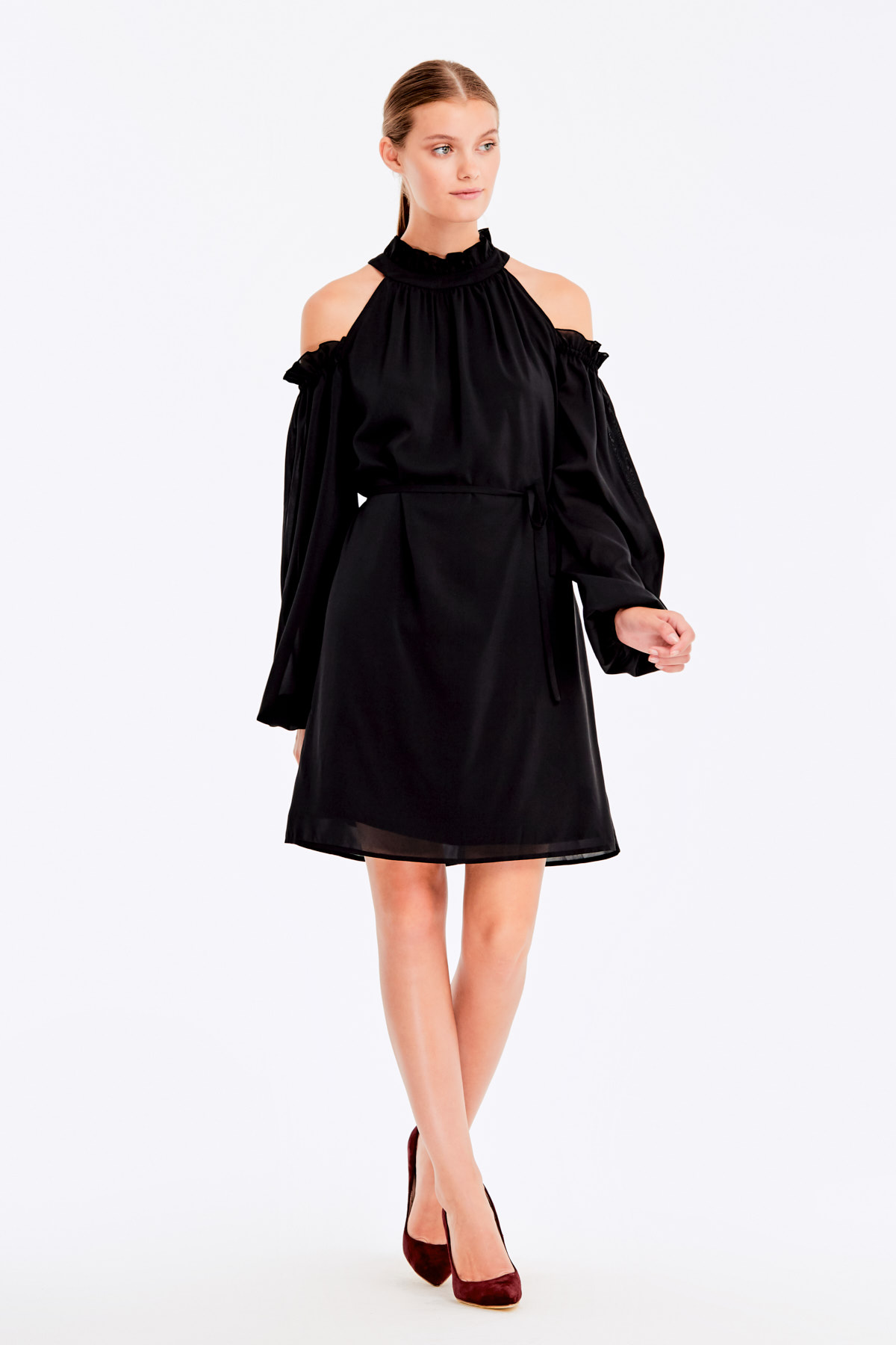 Open shoulder black chiffon dress, photo 8